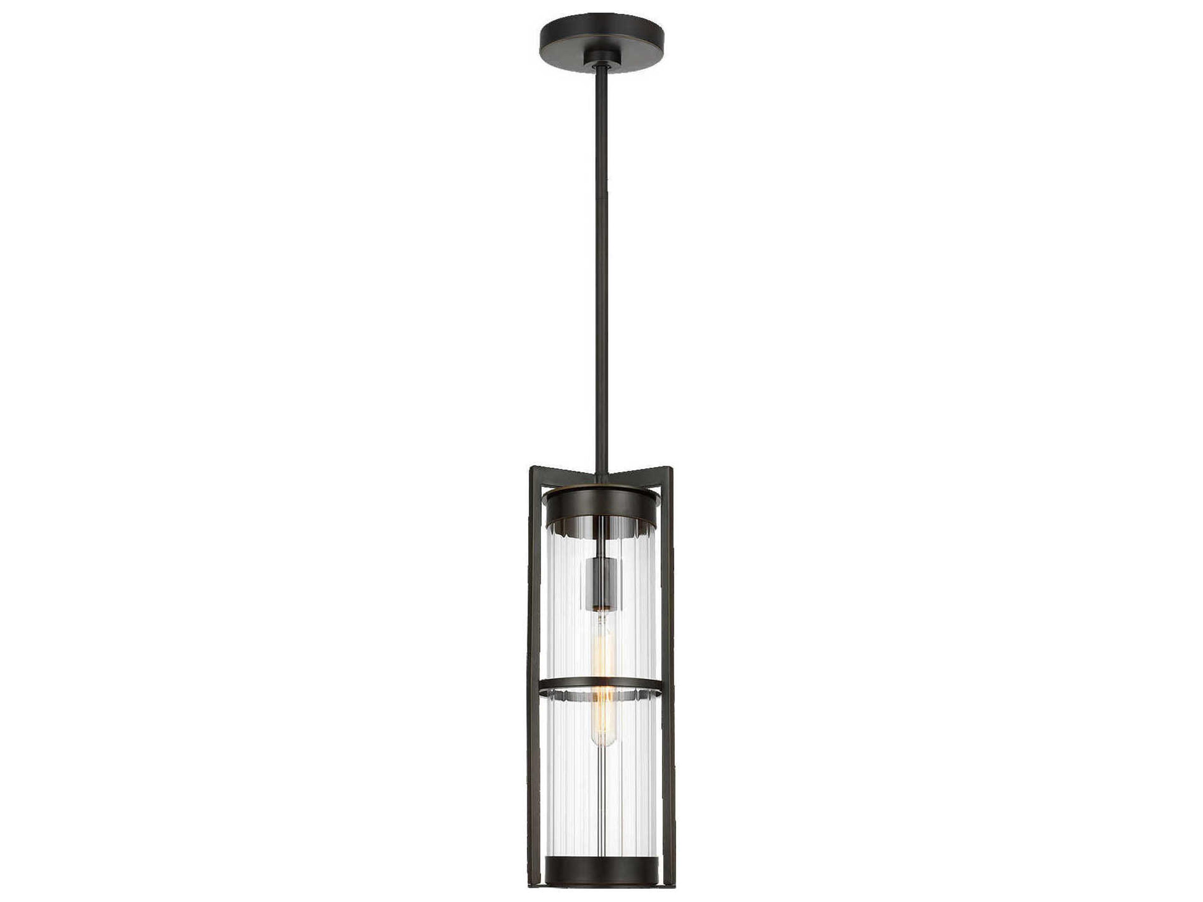 Alcona Outdoor Pendant Antique Bronze Clear Fluted Glass