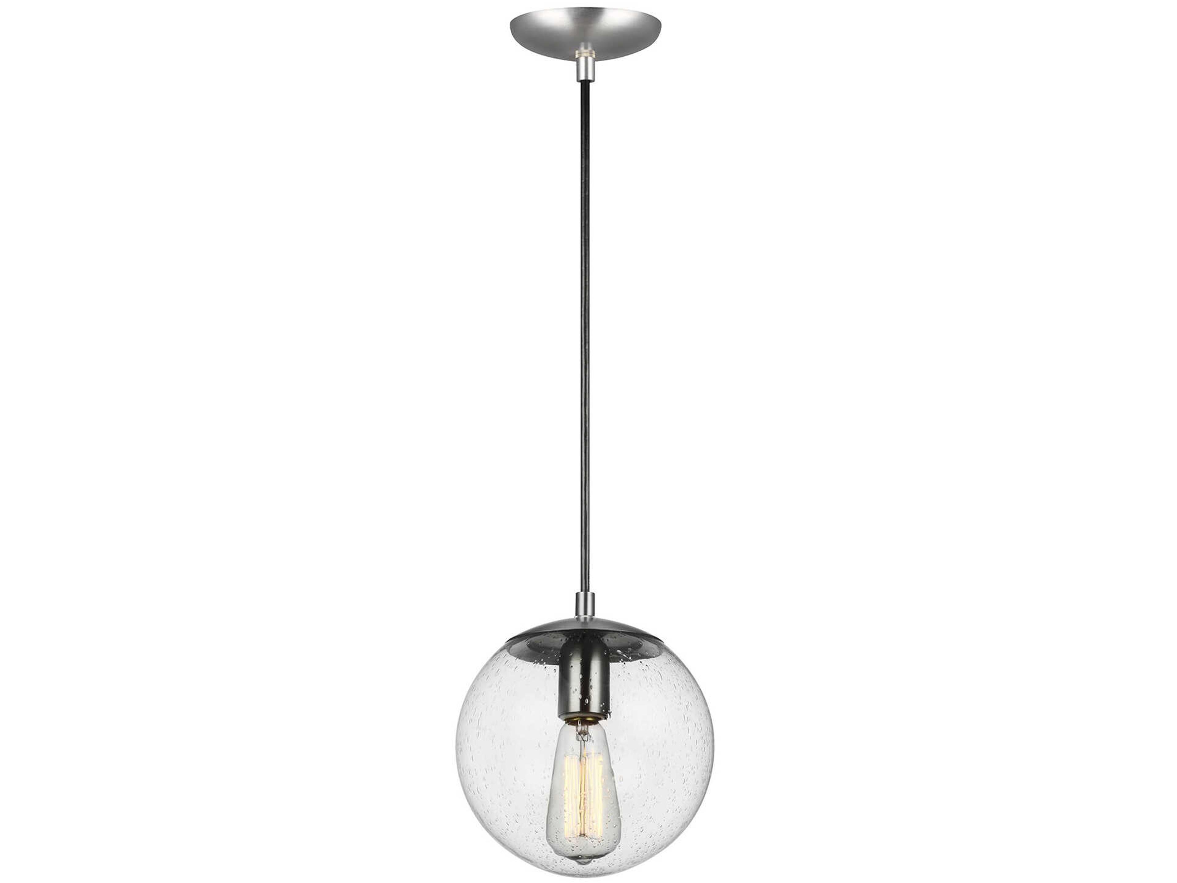 1 Light Globe Pendant Leo Satin Aluminum Clear Seeded Glass