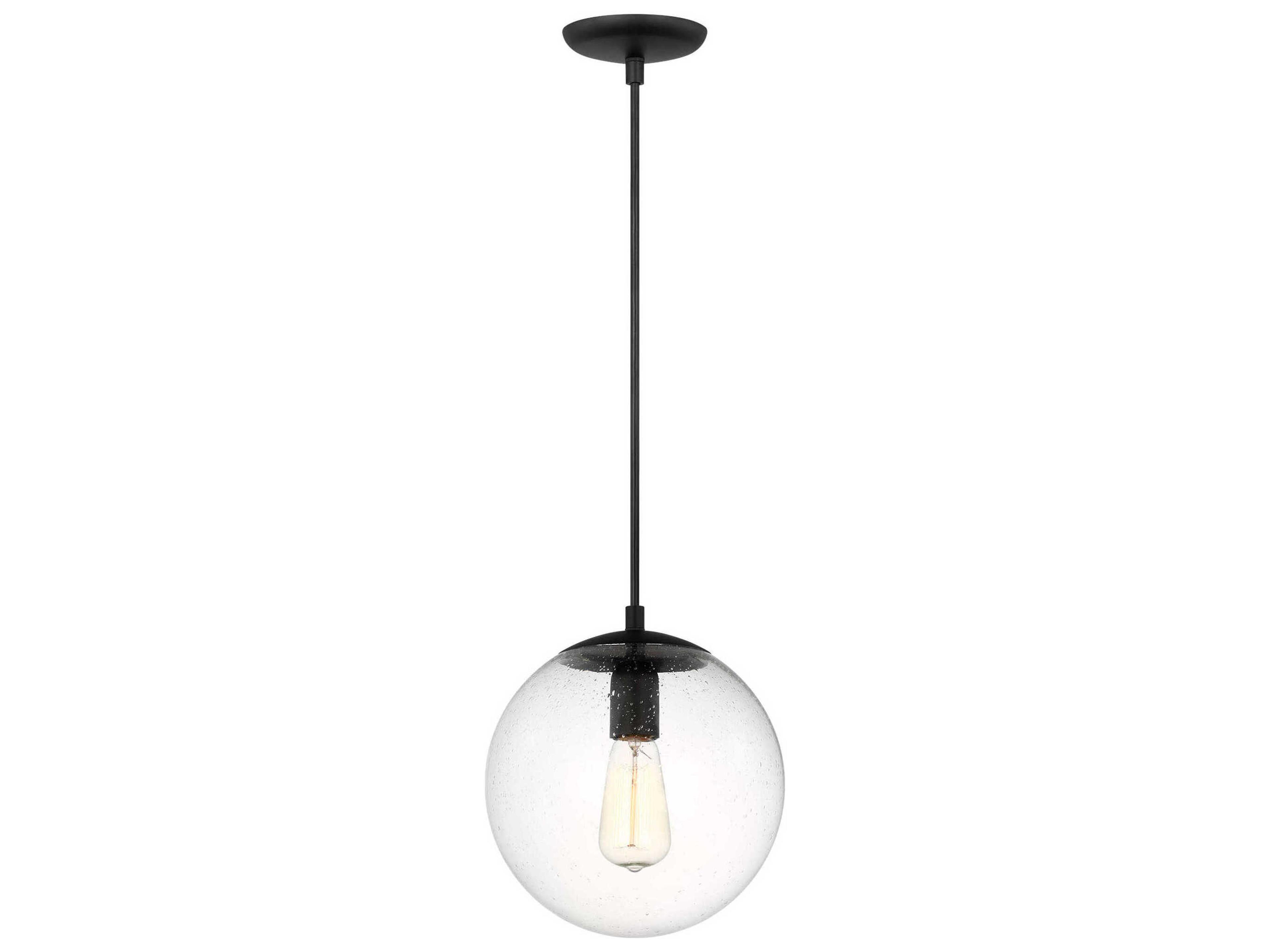 Leo Hanging Globe 1-Light Pendant Midnight Black Clear Seeded Glass