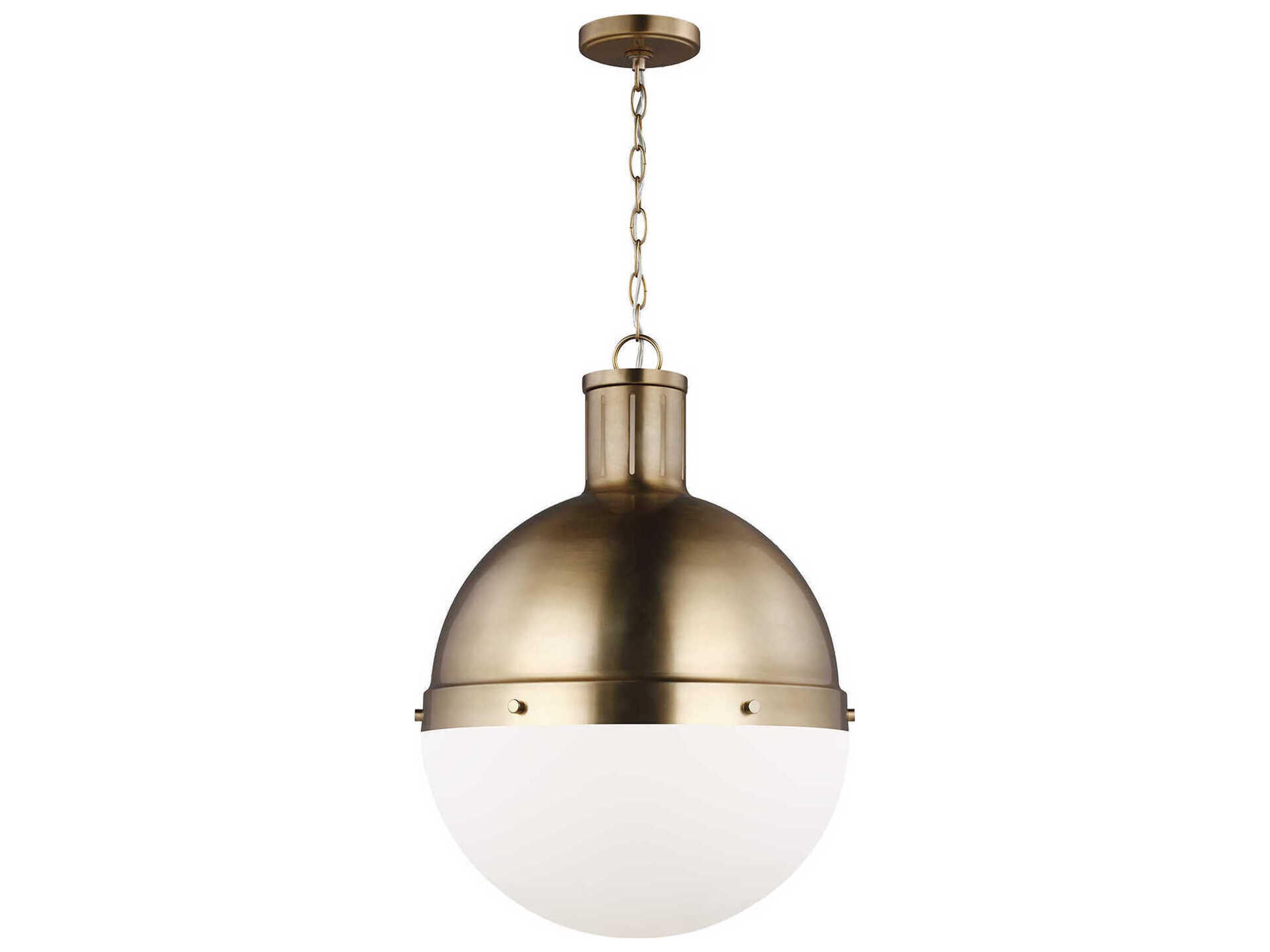 Large Pendant Light Hanks Satin Brass White Glass Globe