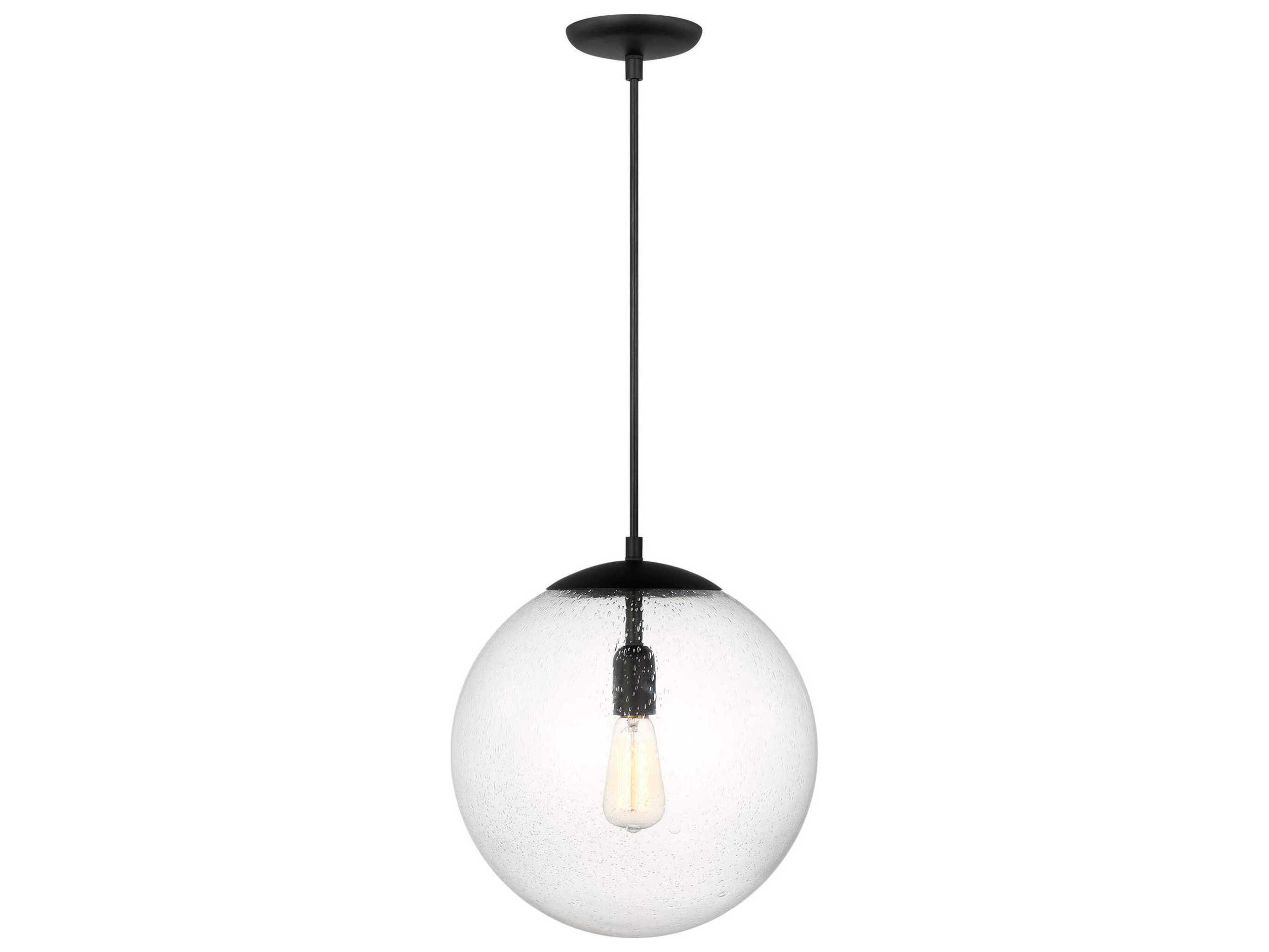 Leo Hanging Globe 1 Light Pendant Midnight Black Clear Seeded Glass