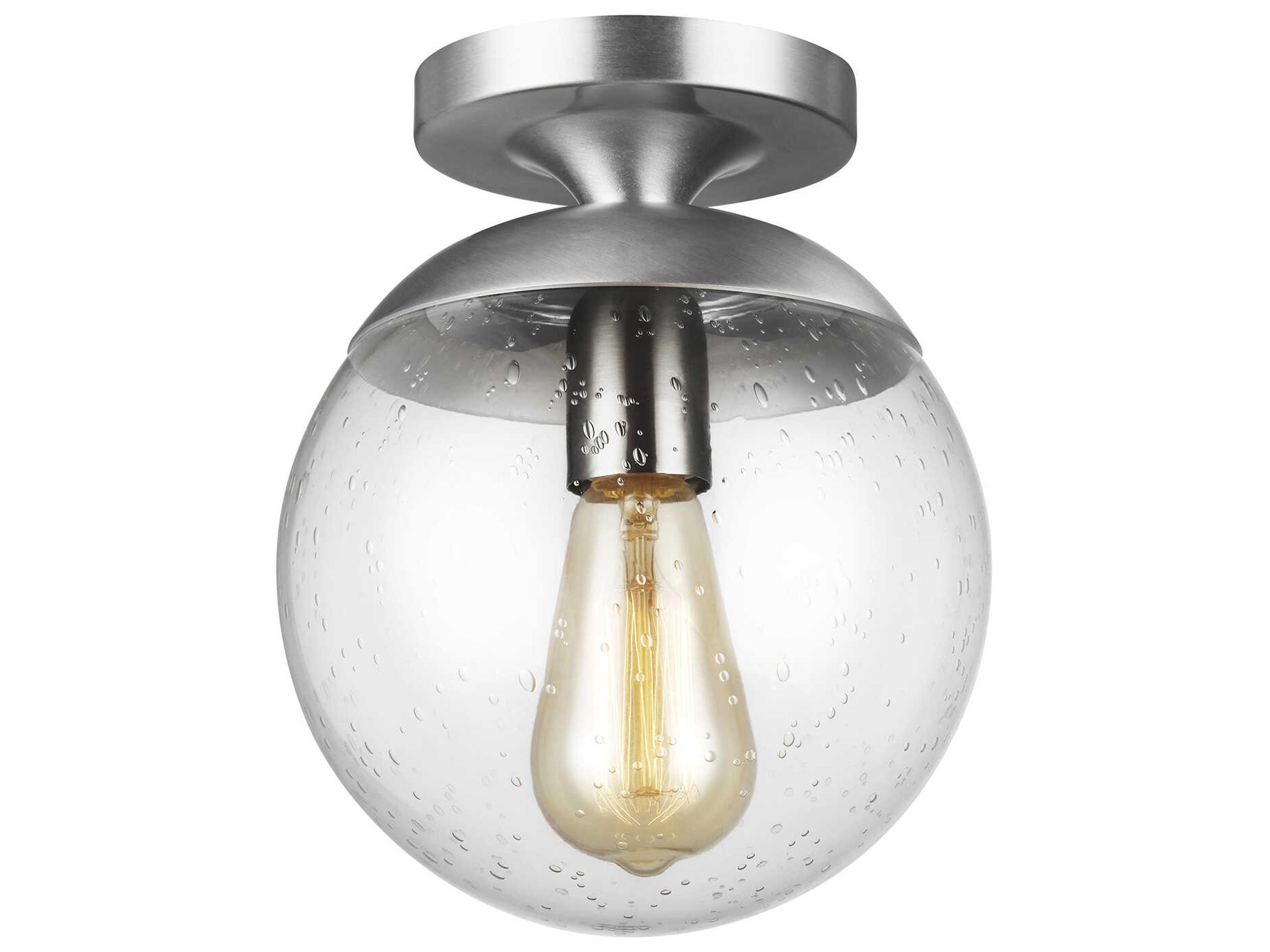 Semi Flush Mount Ceiling Light Leo Satin Aluminum Clear Seeded Glass