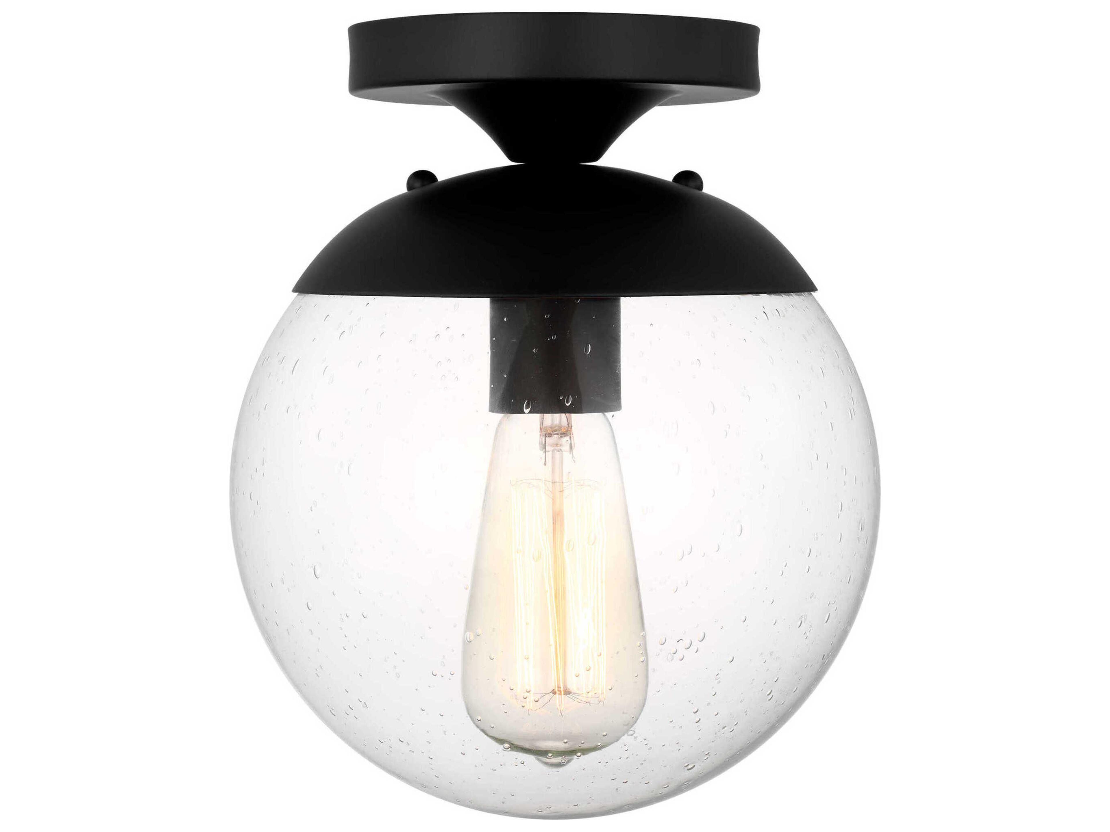 Semi-Flush Mount Light Leo Midnight Black Clear Seeded Glass