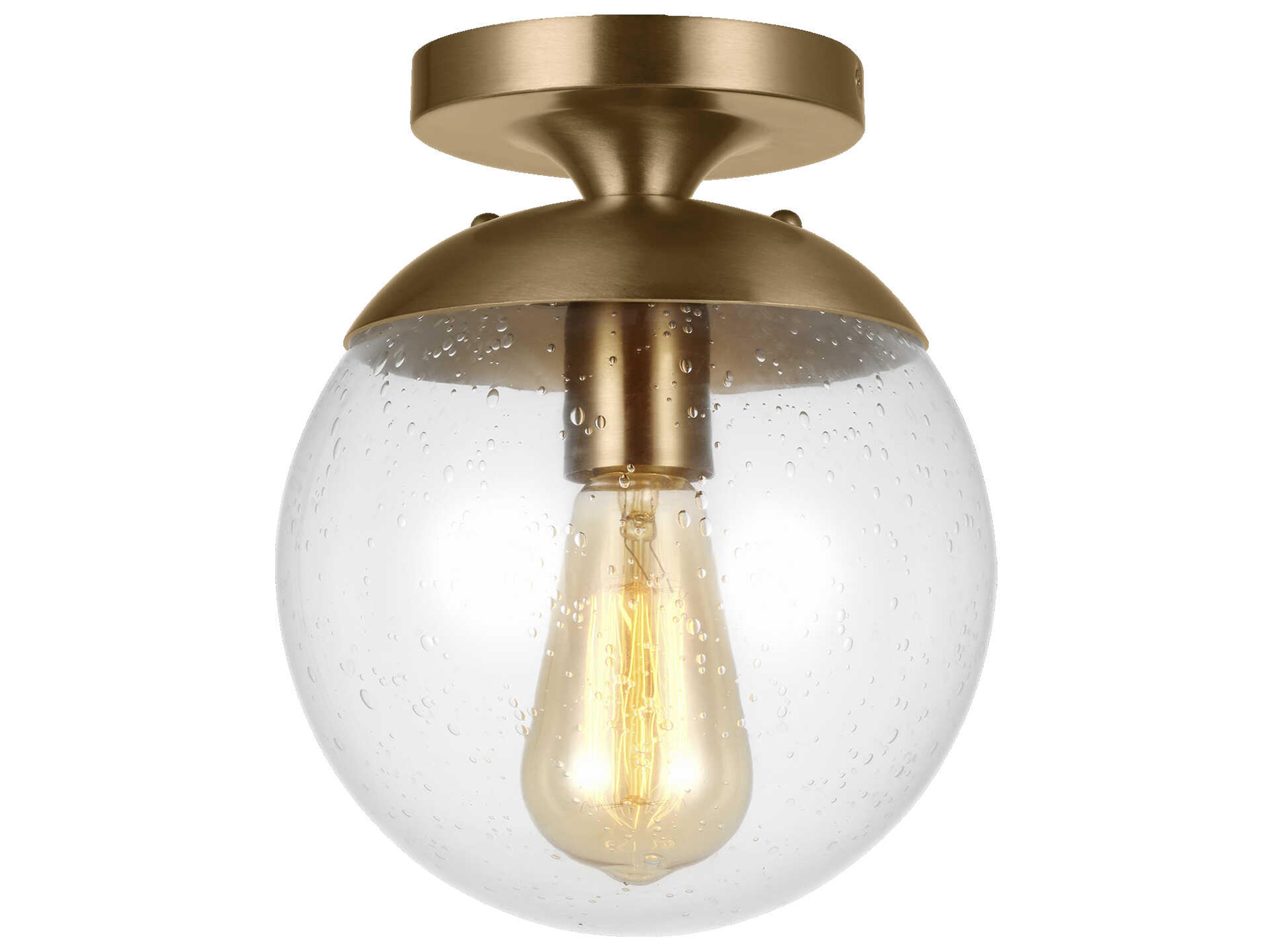 Leo Semi Flush Mount Ceiling Light Satin Brass Clear Seeded Glass