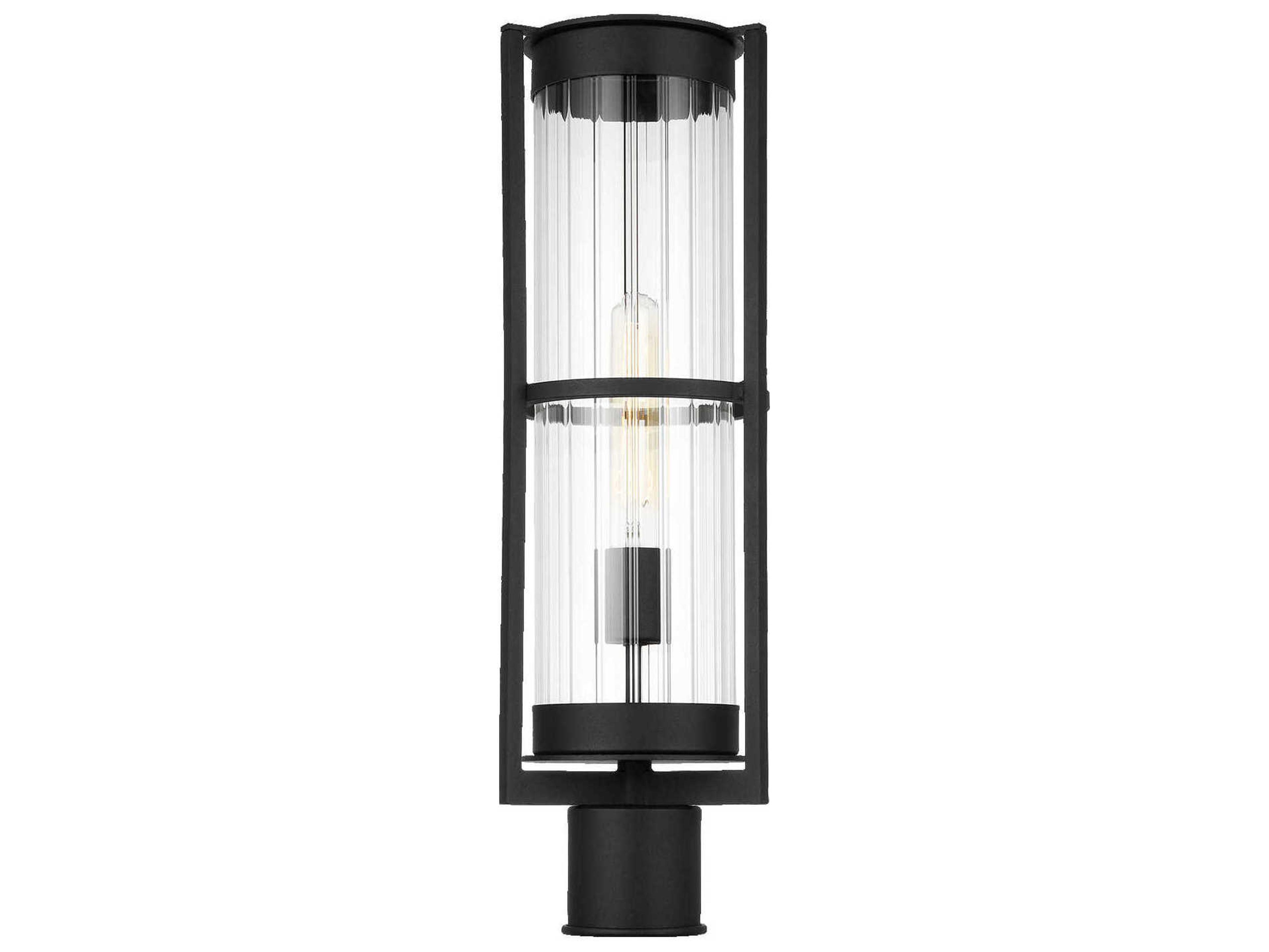 Alcona Black Outdoor Post Lantern Clear Fluted Glass