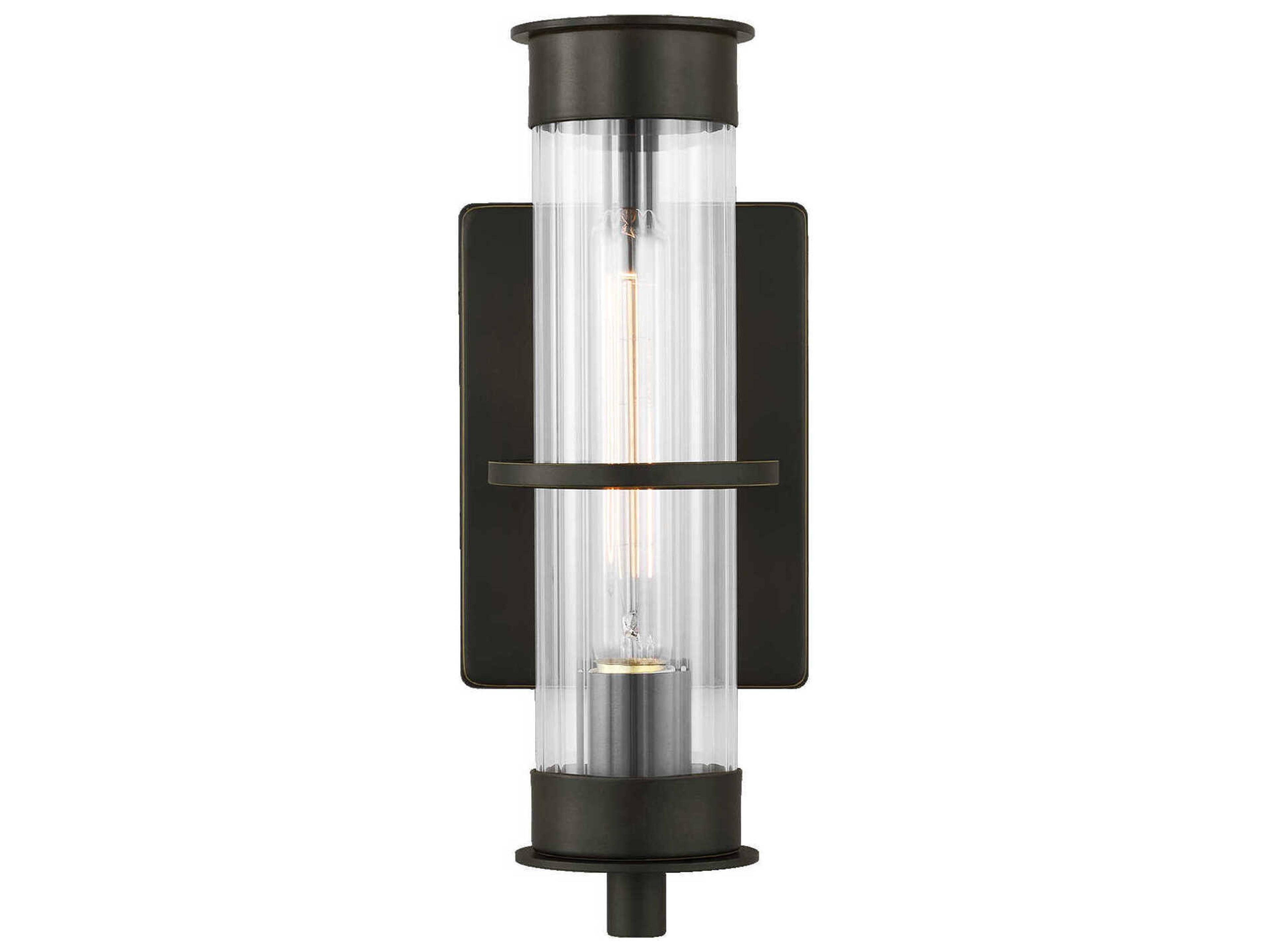 Alcona 1-Light Outdoor Wall Lantern Antique Bronze Clear Fluted Glass