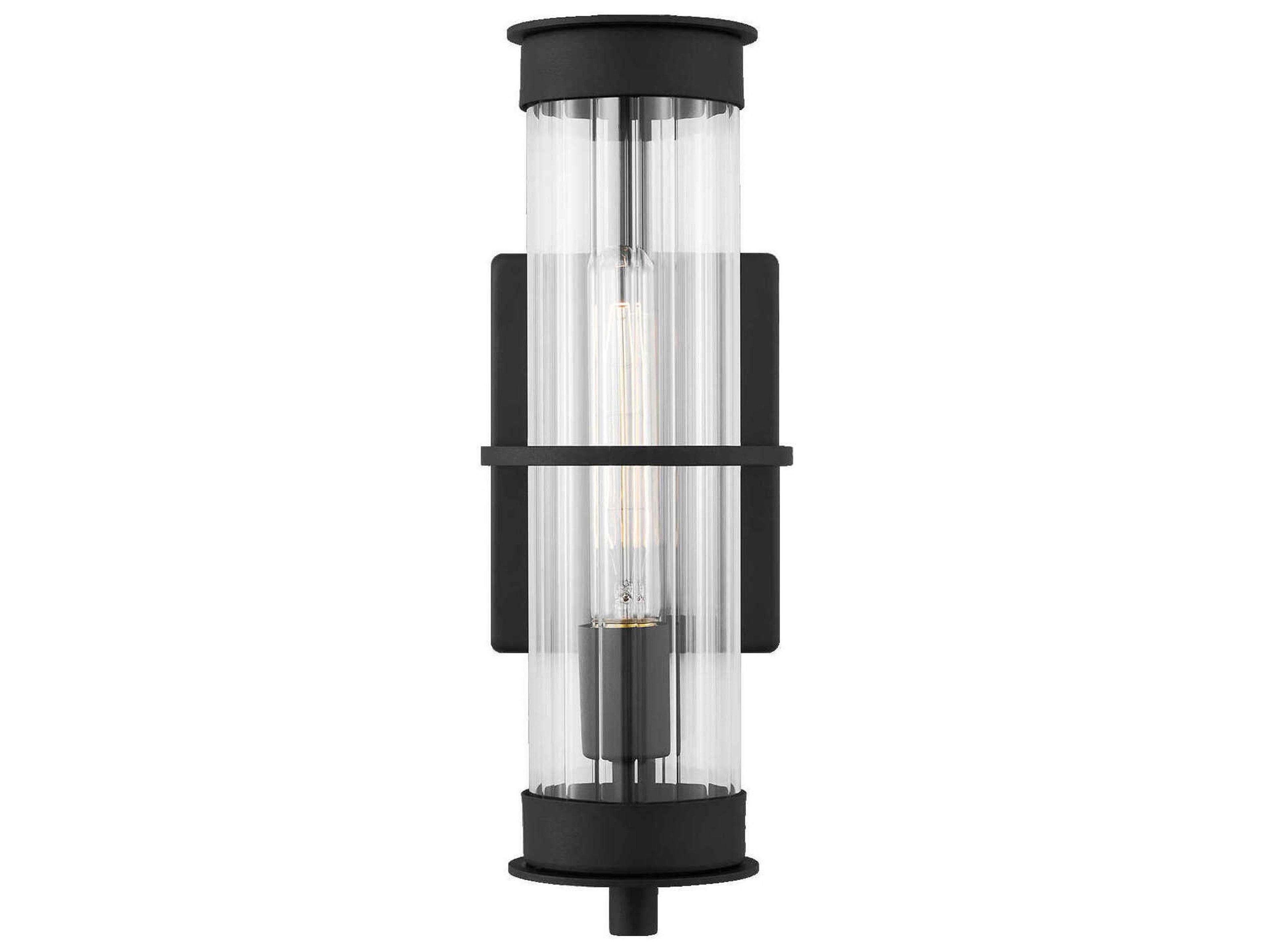 Outdoor Wall Lantern Alcona Black Clear Fluted Glass