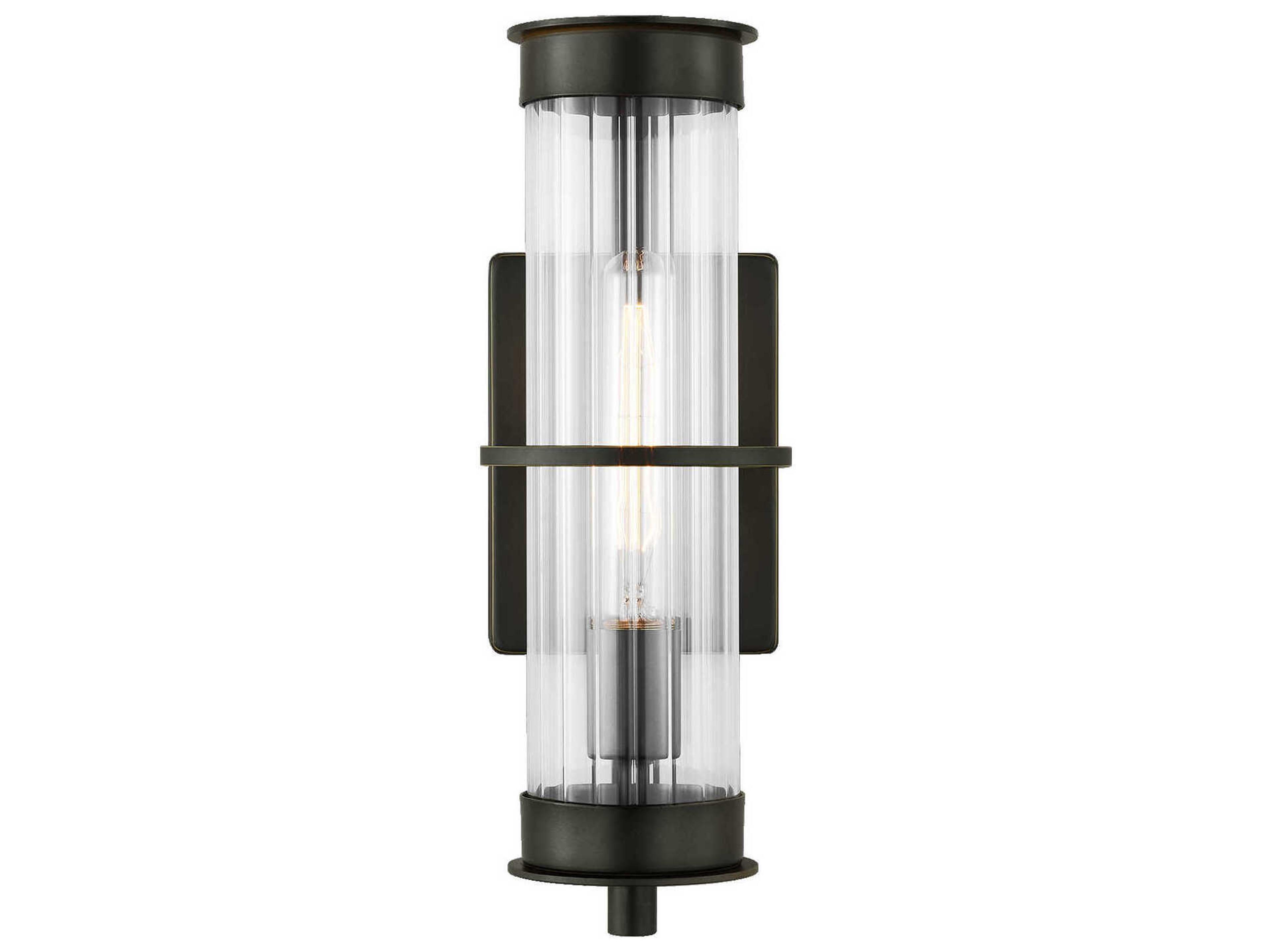 Alcona 1-Light Outdoor Wall Lantern Antique Bronze Clear Fluted Glass