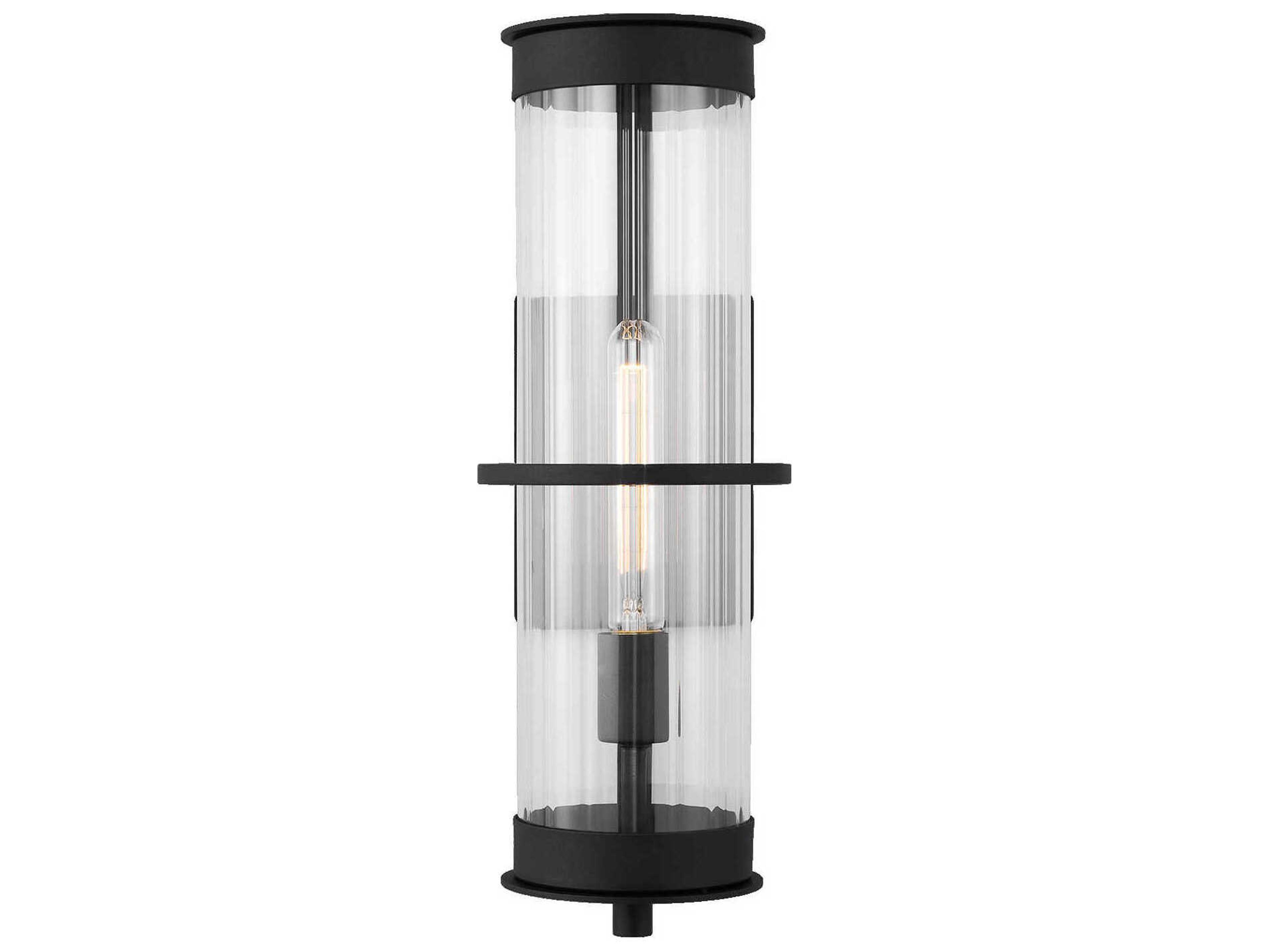 1-Light Outdoor Wall Lantern Alcona Black Clear Fluted Glass