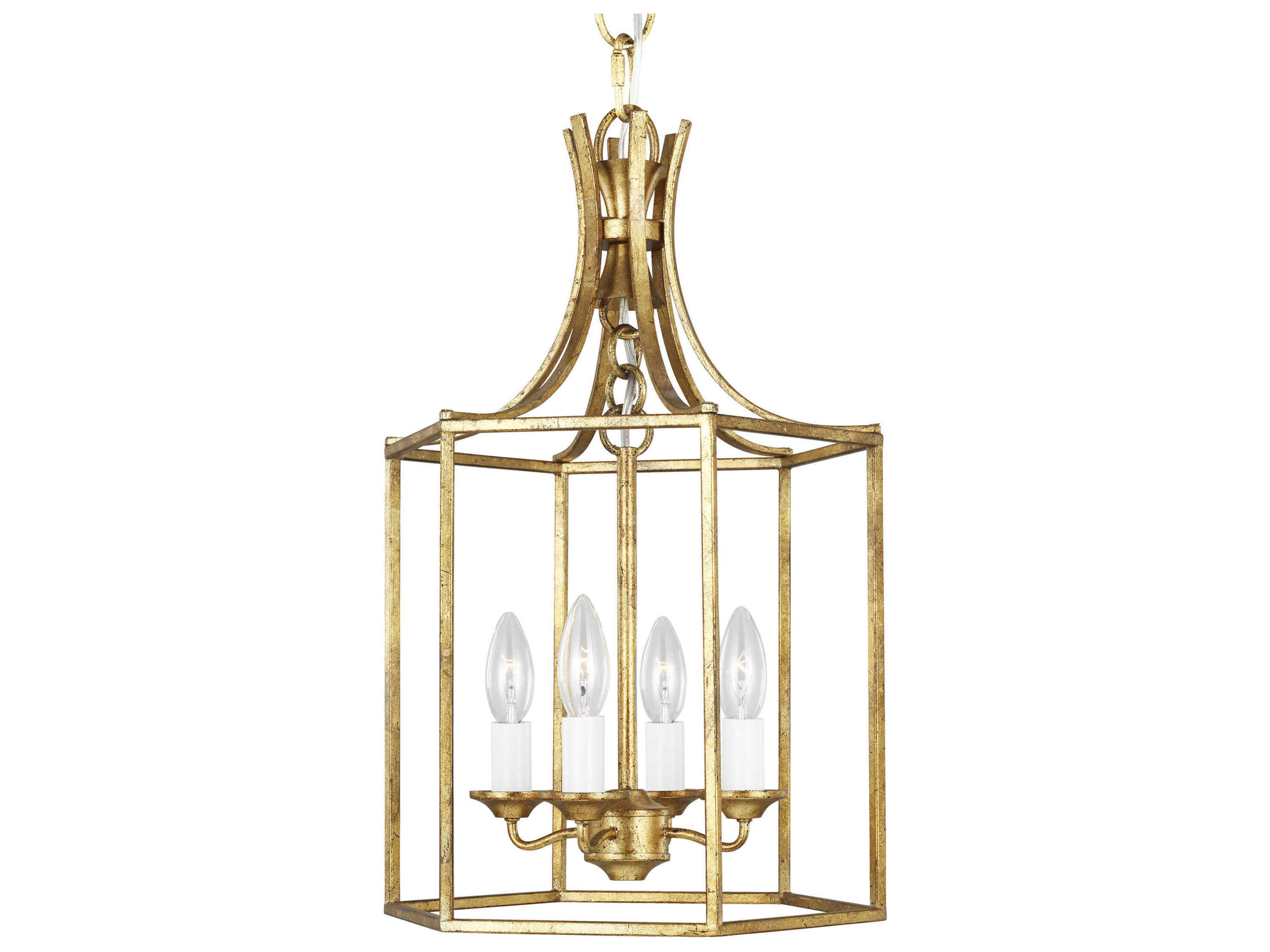 Visual Comfort Studio Bantry House 4-Light Antique Gild Gold Candelabra Lantern Chandelier