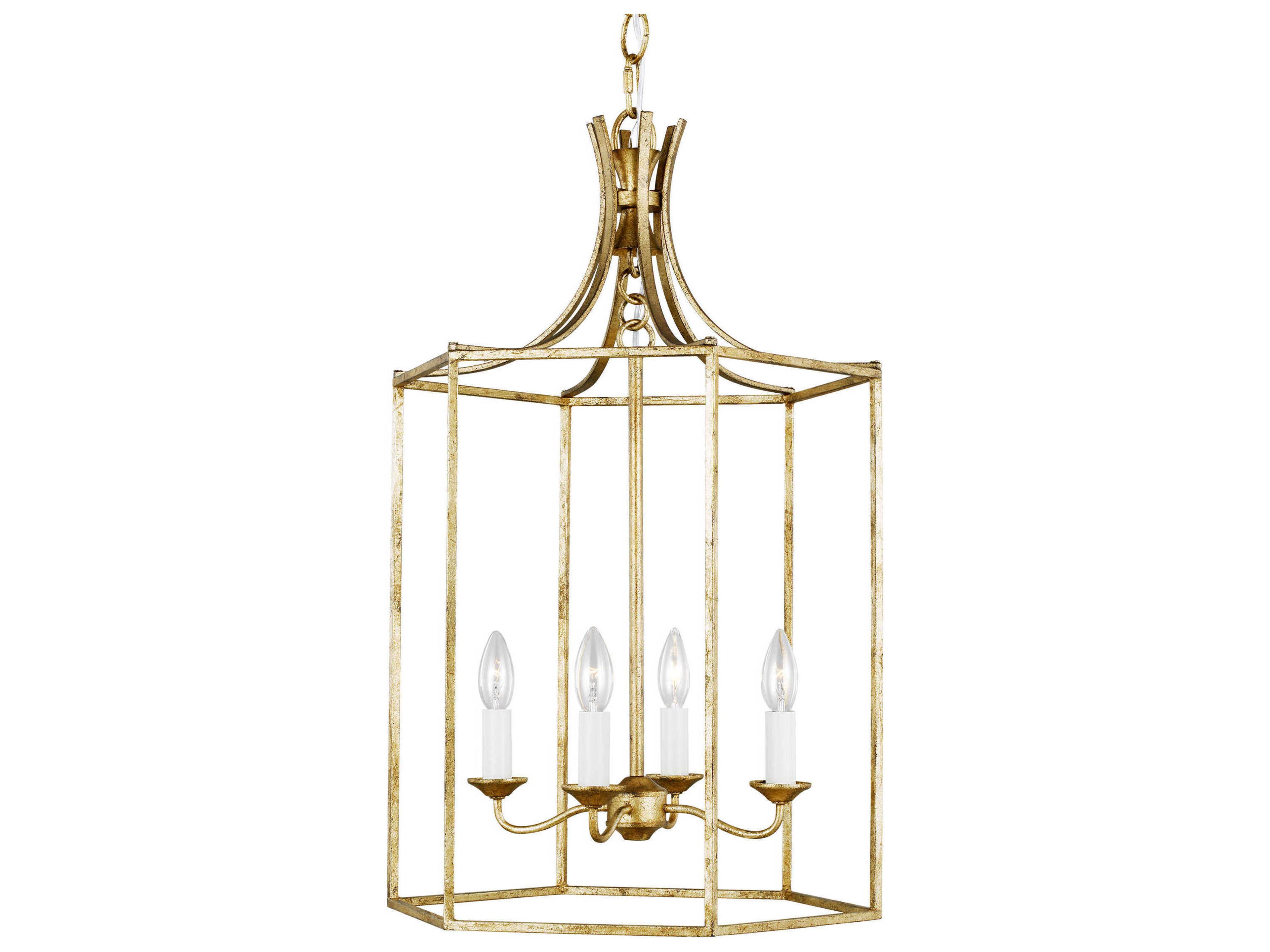 Visual Comfort Studio Bantry House 4-Light Antique Gild Gold Candelabra Lantern Chandelier