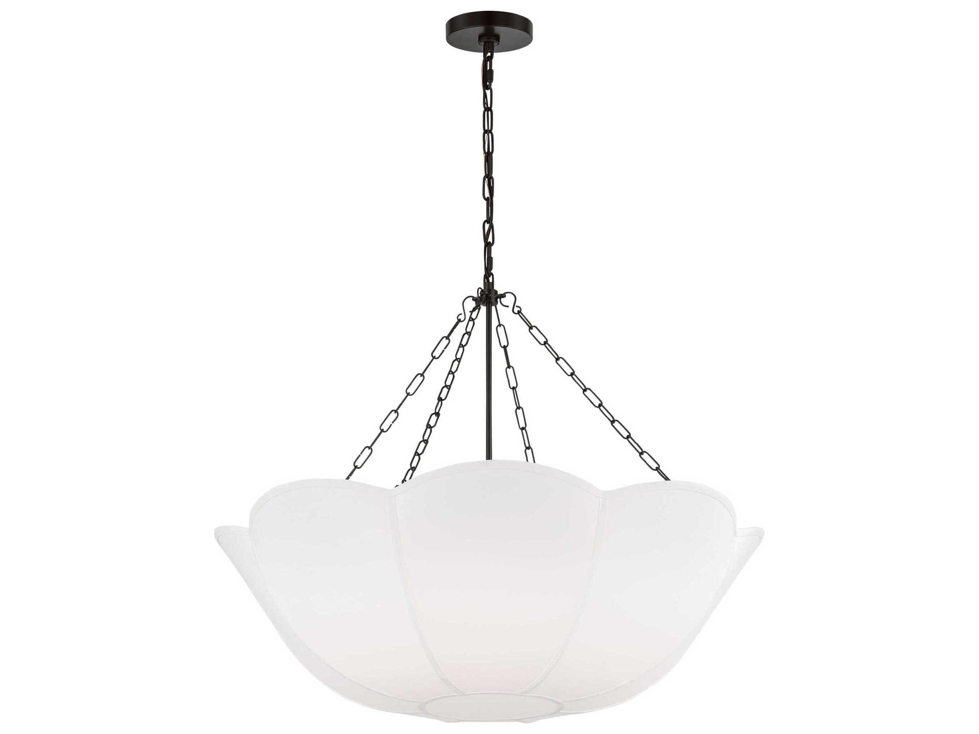 Stassi Four Light Aged Iron Chandelier with White Linen Shade