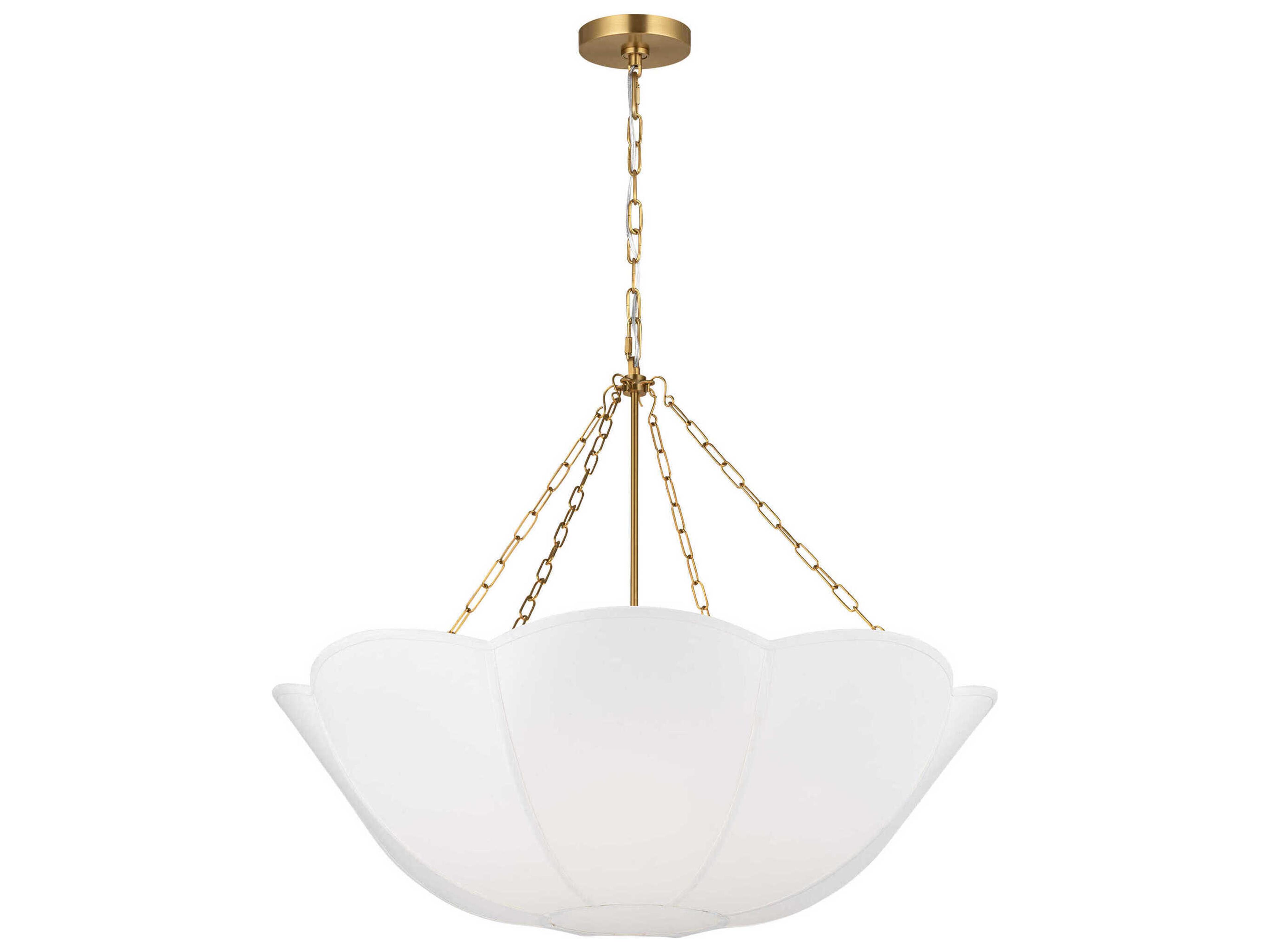 4 Light Chandelier Stassi Burnished Brass White Linen Shade