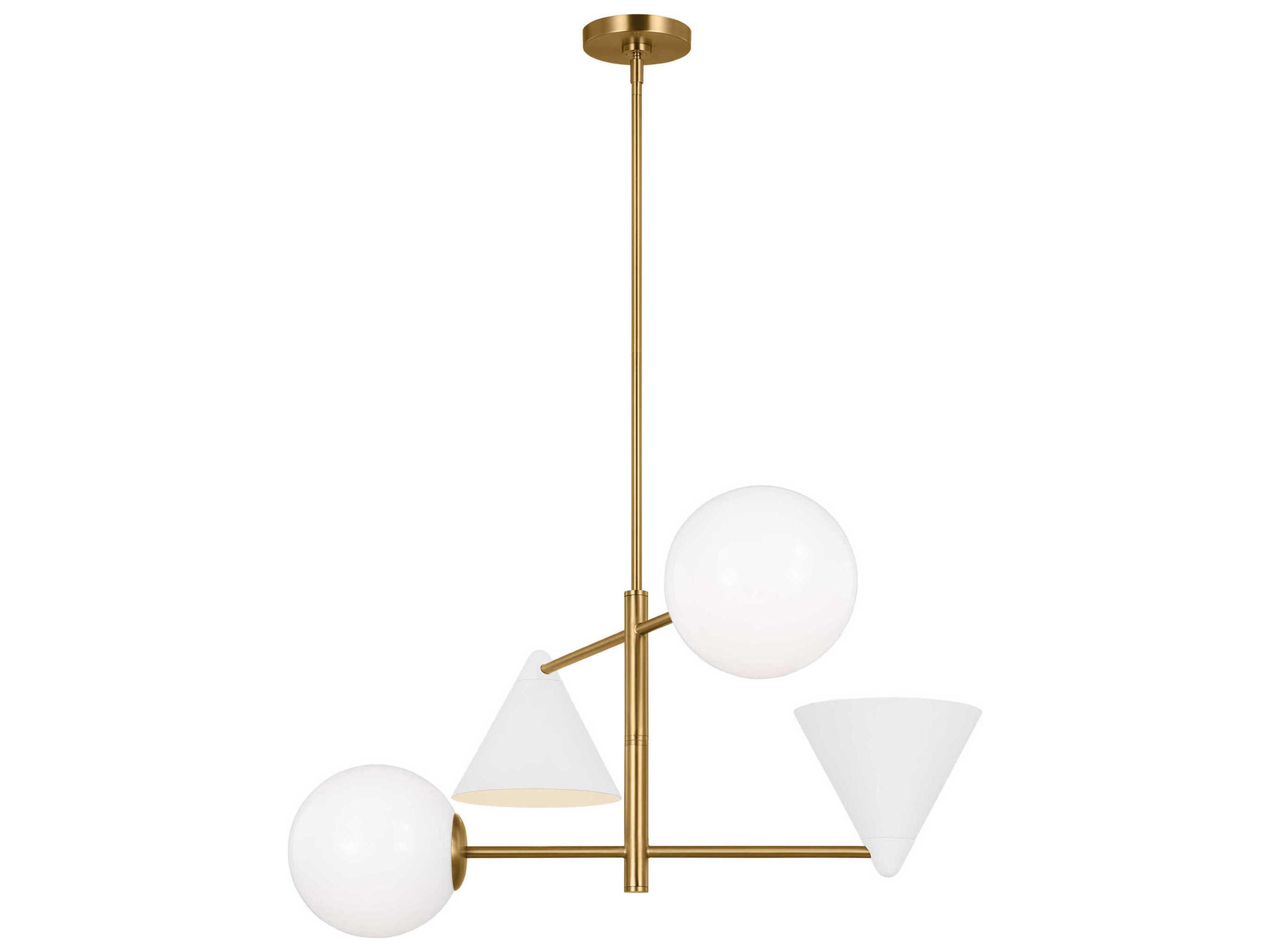 Visual Comfort Studio Cosmo 4-Light Matte White Burnished Brass Globe Geometric Tiered Chandelier
