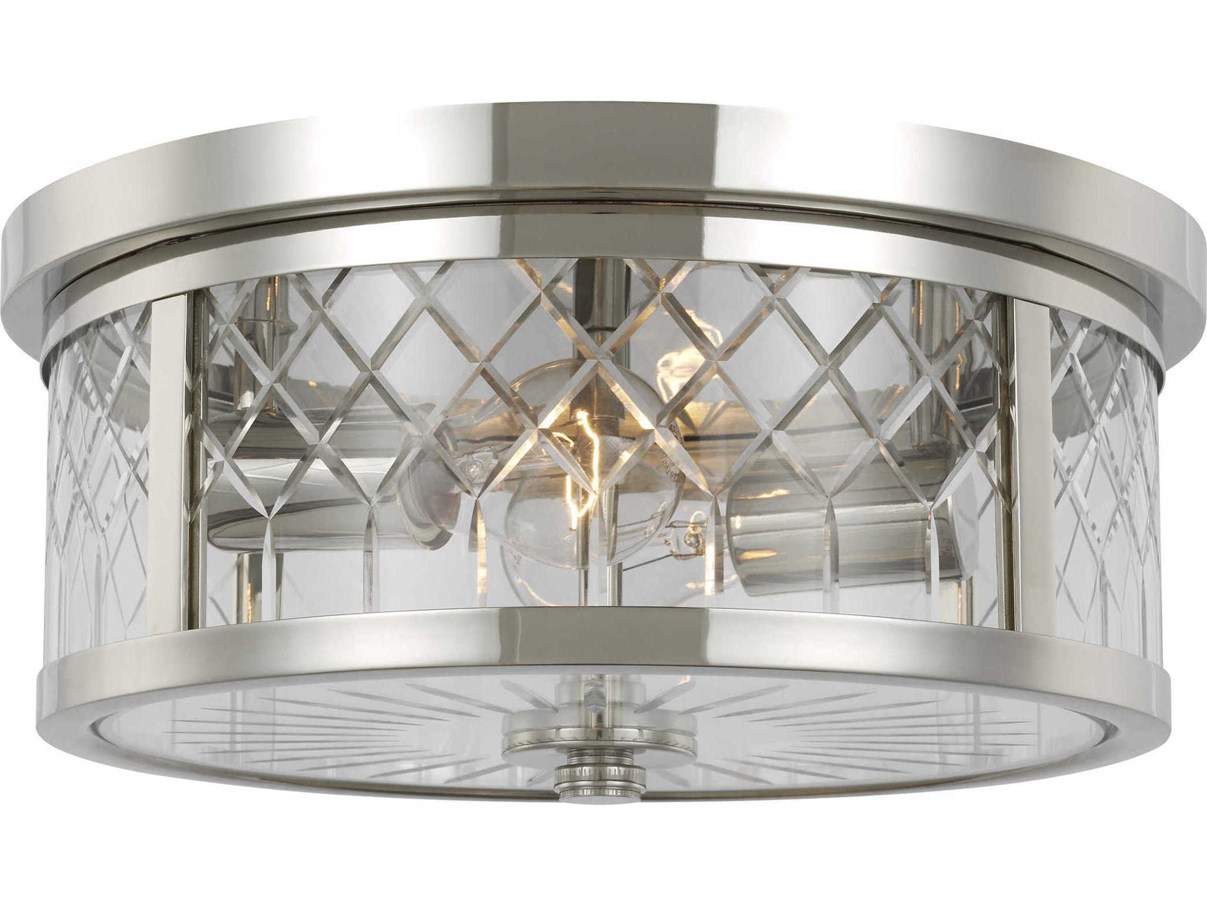 Visual Comfort Studio Alec 2-Light Polished Nickel Drum Flush Mount