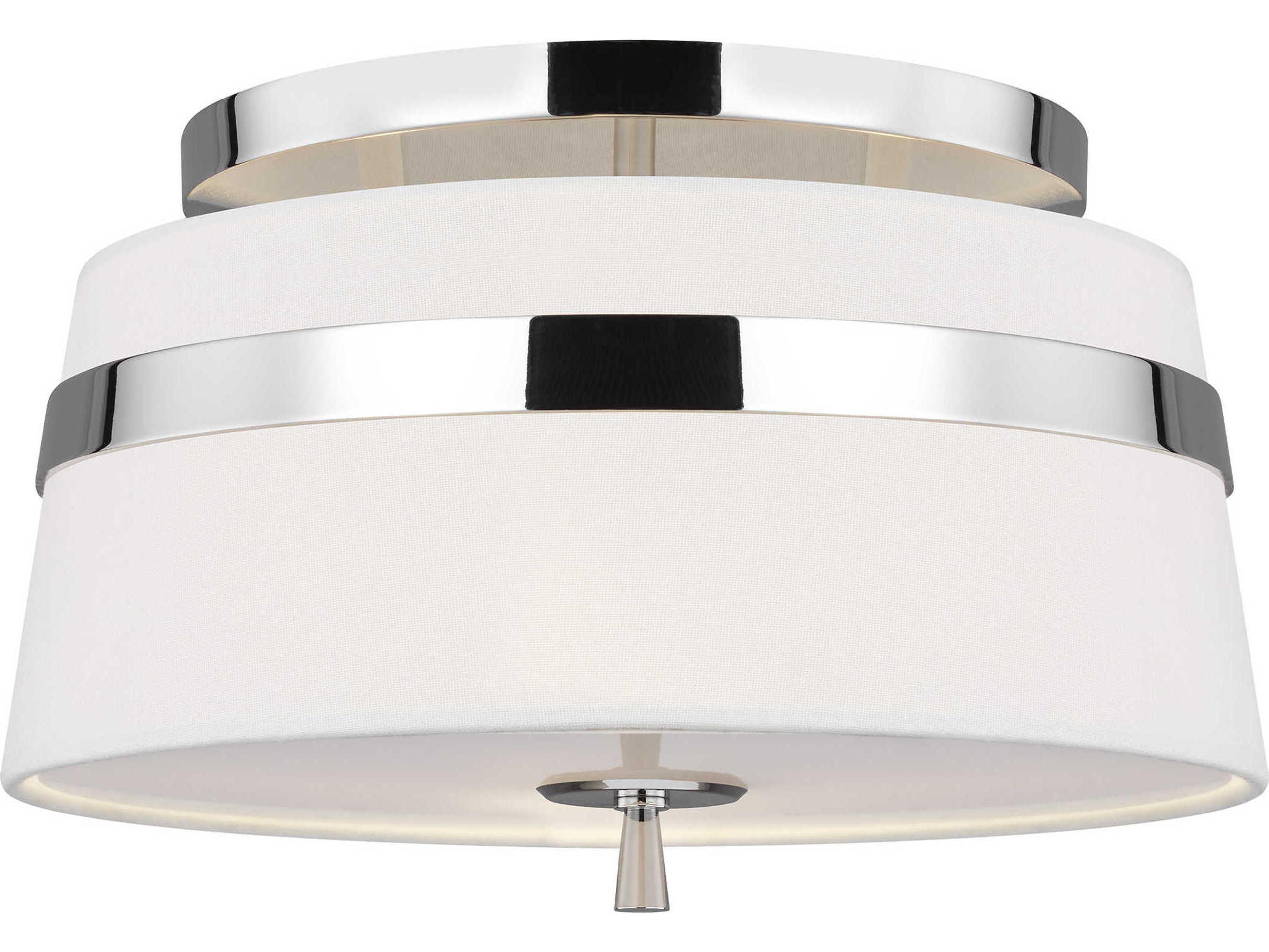 Semi Flush Mount Ceiling Light Cordtlandt Polished Nickel White Linen Shade