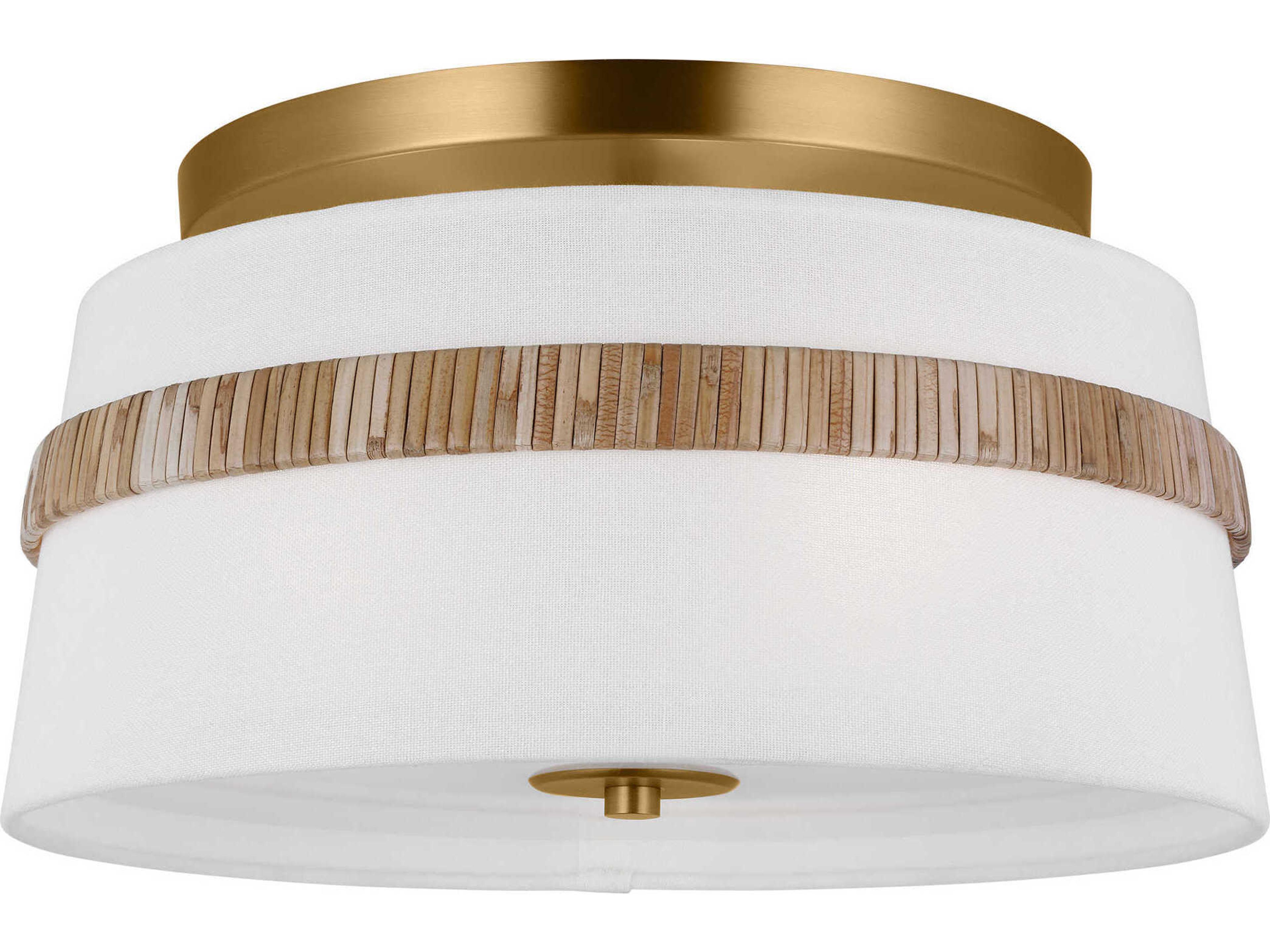 Cordtlandt 14 Inch Rattan Semi Flush Mount Ceiling Light White Linen Shade