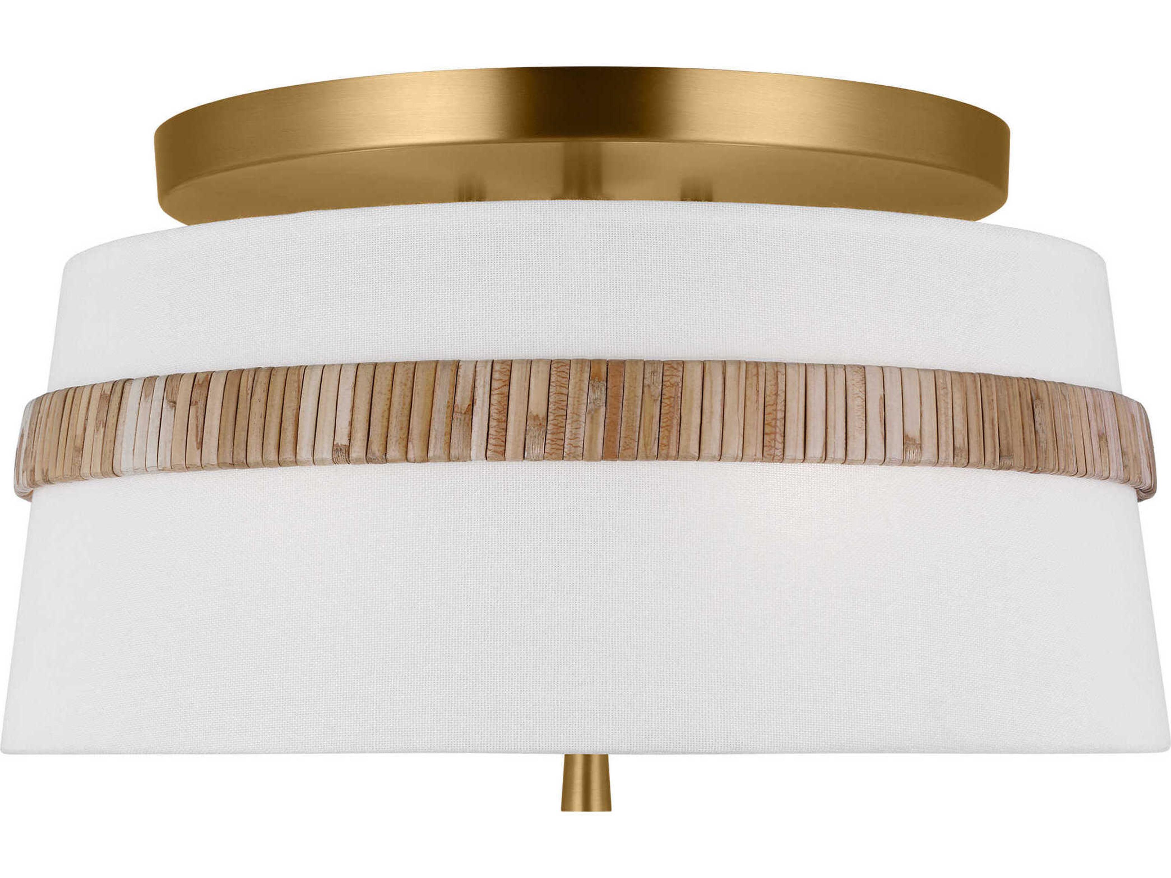 Visual Comfort Studio Cordtlandt 3-Light Rattan Brown Drum Semi Flush Mount