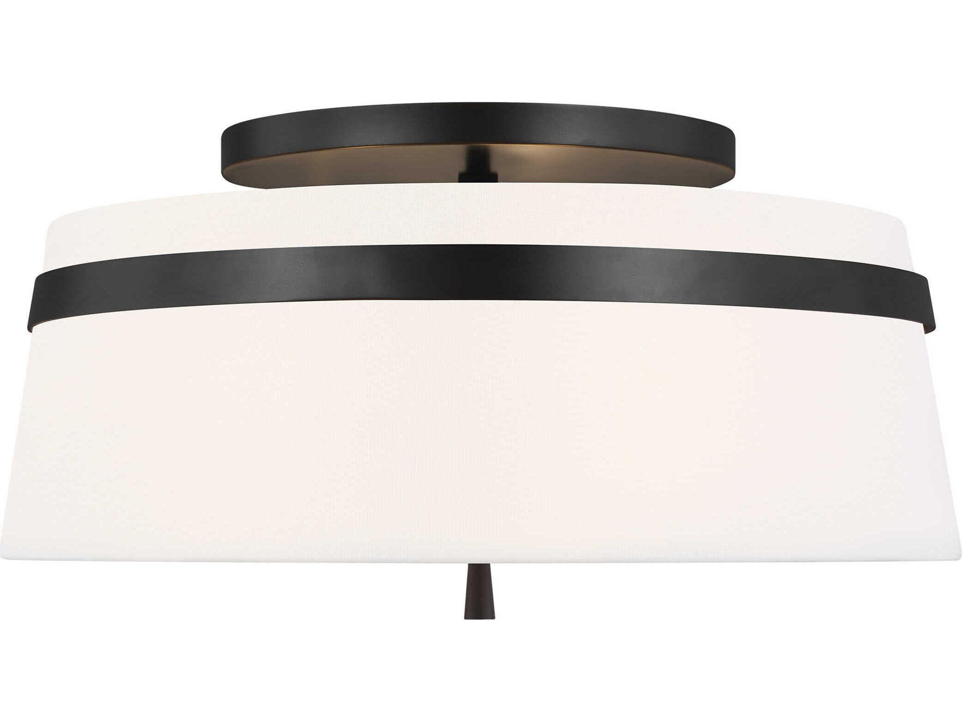 Visual Comfort Studio Cordtlandt 3-Light Aged Iron Black Drum Flush Mount