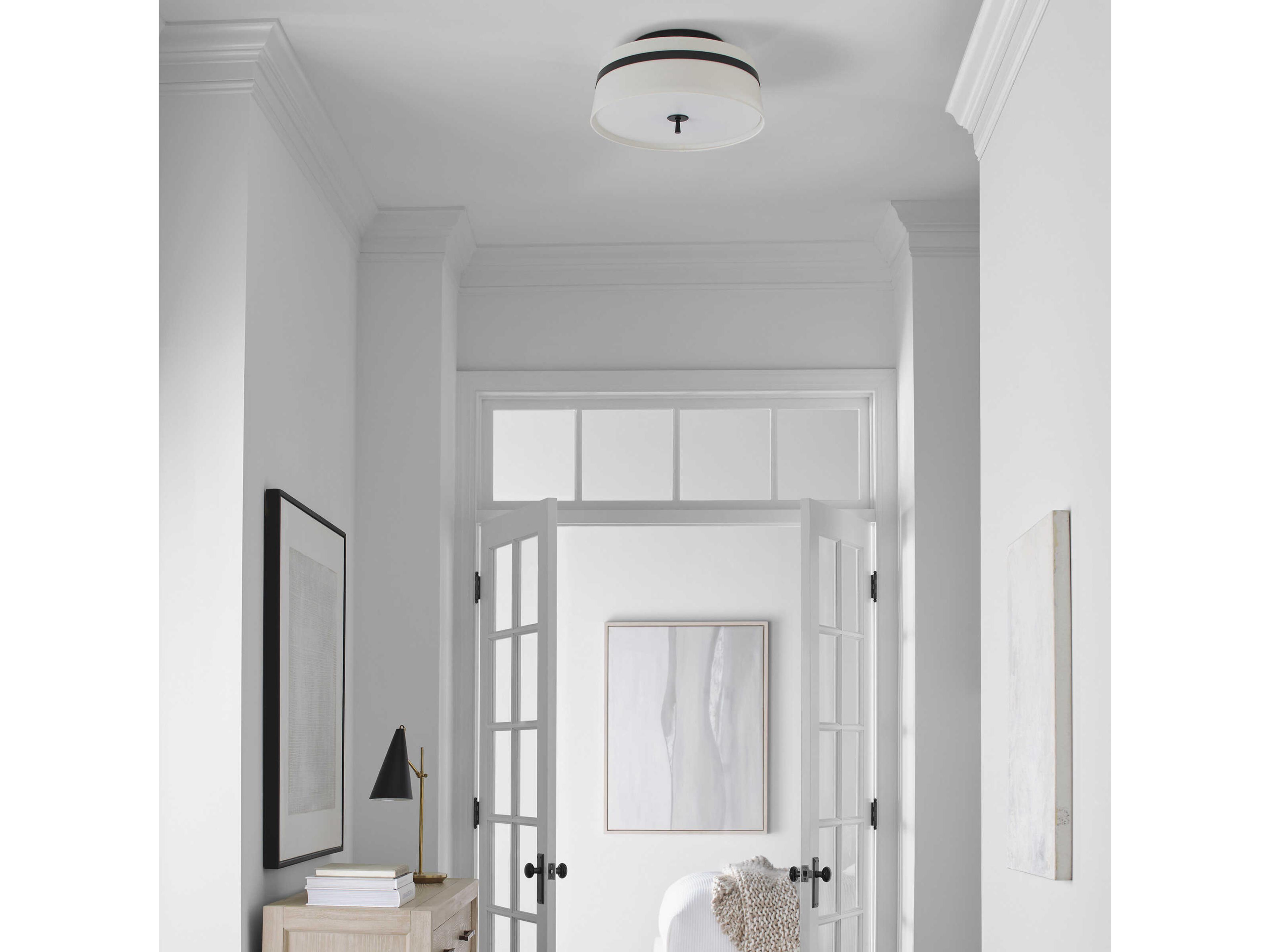 Visual Comfort Studio Cordtlandt 3-Light Aged Iron Black Drum Flush Mount