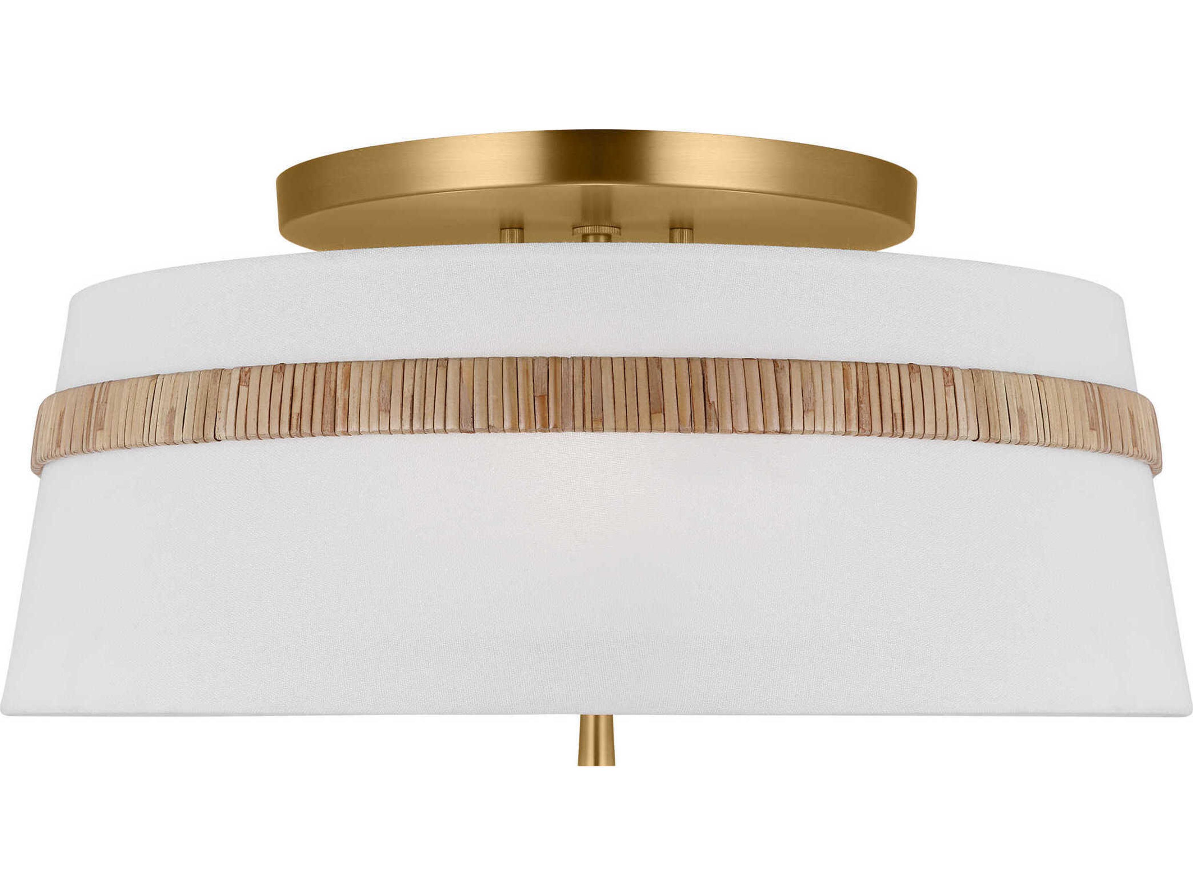 Visual Comfort Studio Cordtlandt 3-Light Rattan Brown Drum Semi Flush Mount