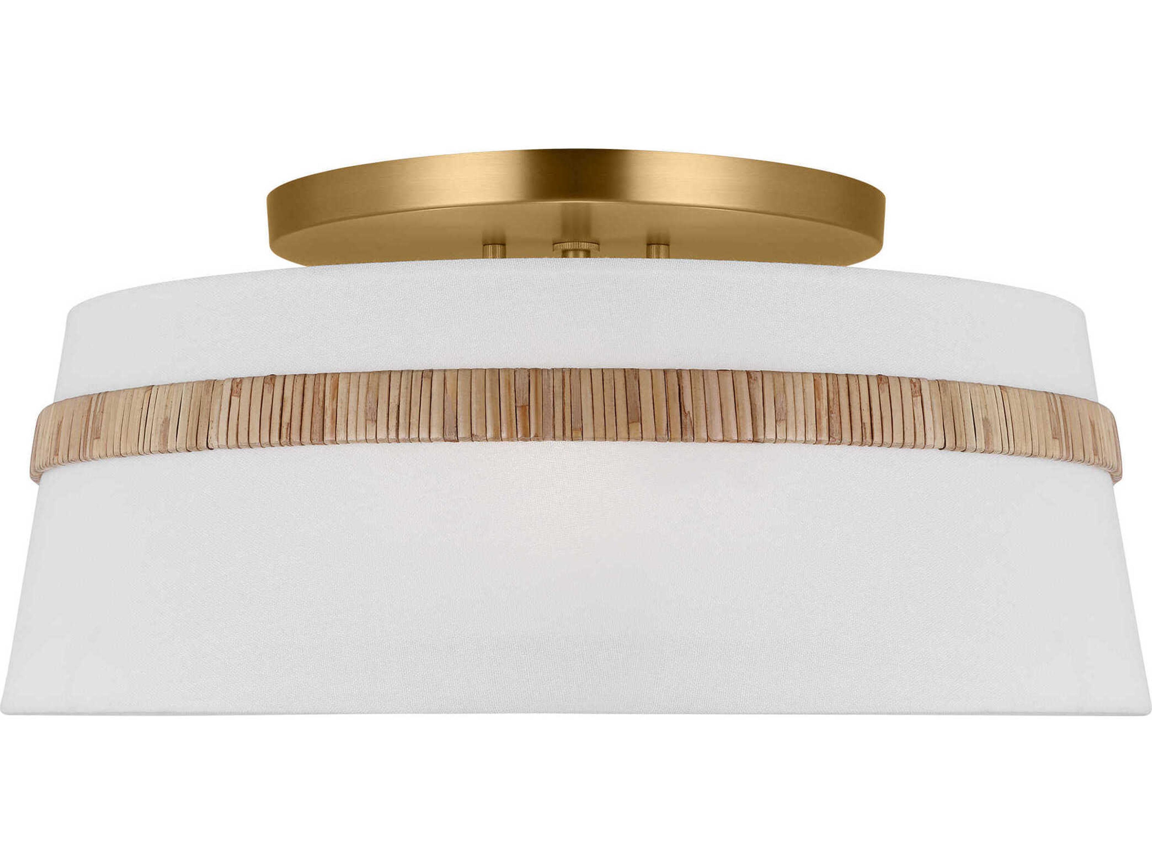 Visual Comfort Studio Cordtlandt 3-Light Rattan Brown Drum Semi Flush Mount