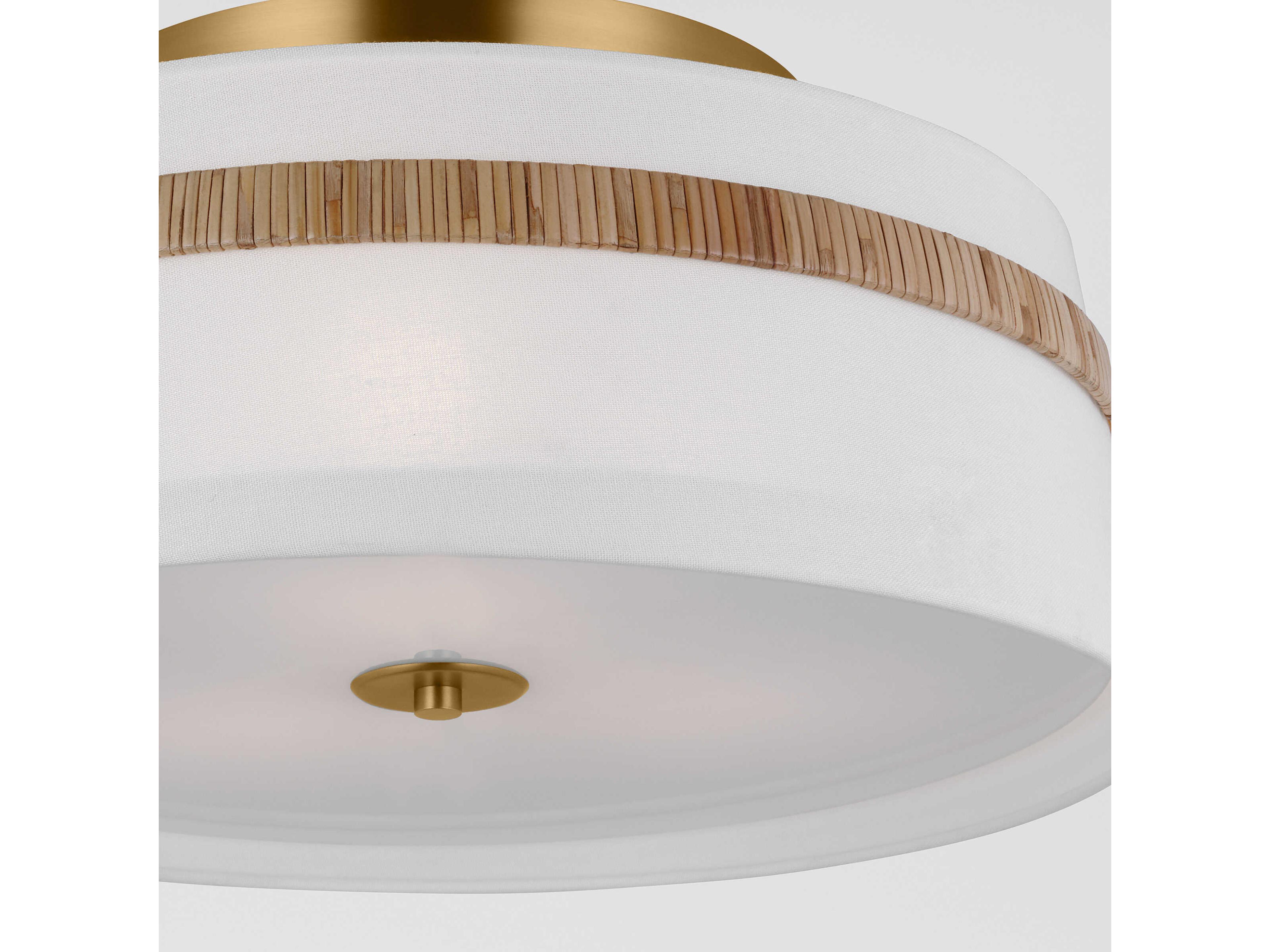 Visual Comfort Studio Cordtlandt 3-Light Rattan Brown Drum Semi Flush Mount