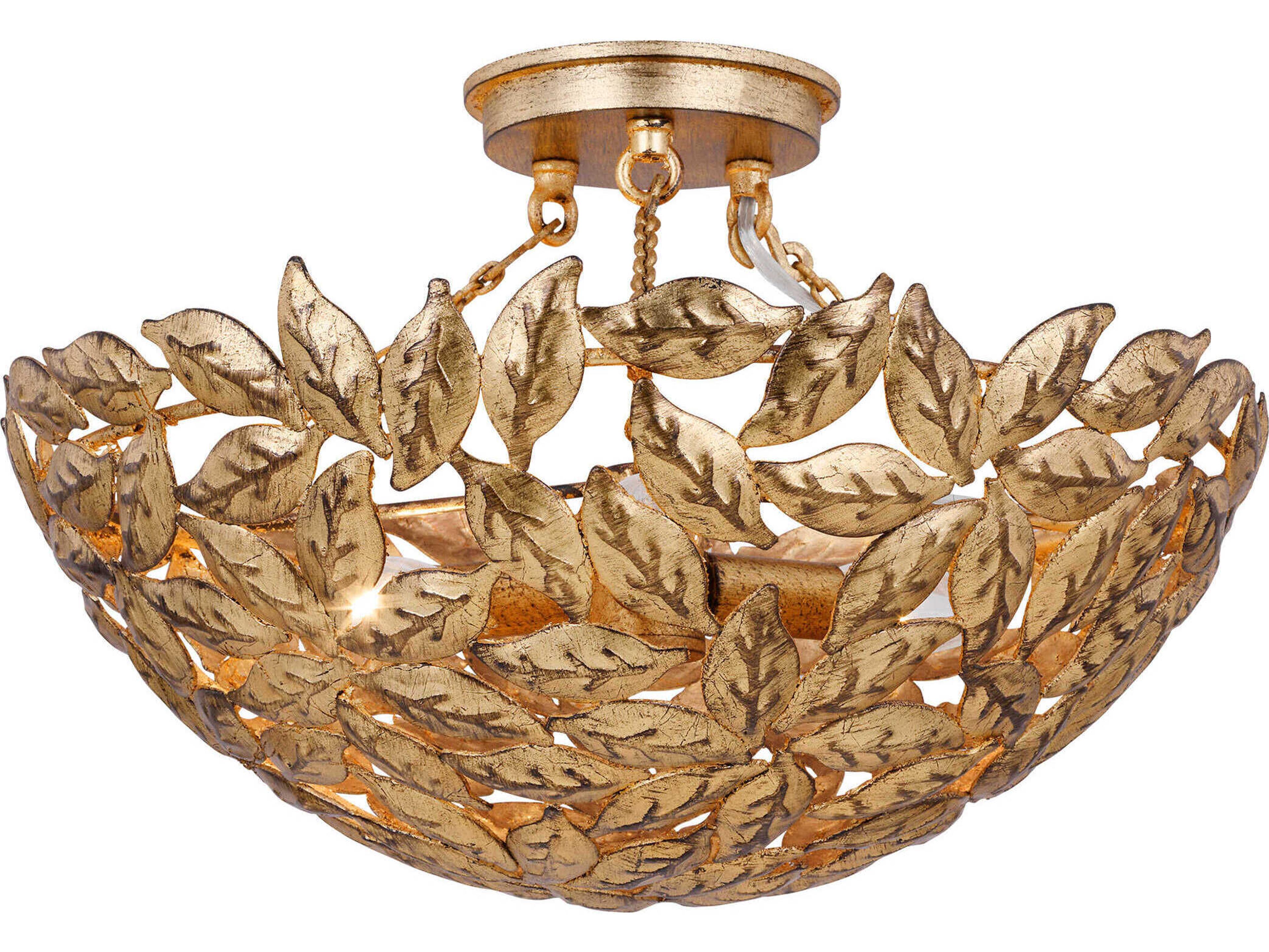 Visual Comfort Studio Kelan 3-Light Antique Gild Gold Bowl Semi Flush Mount