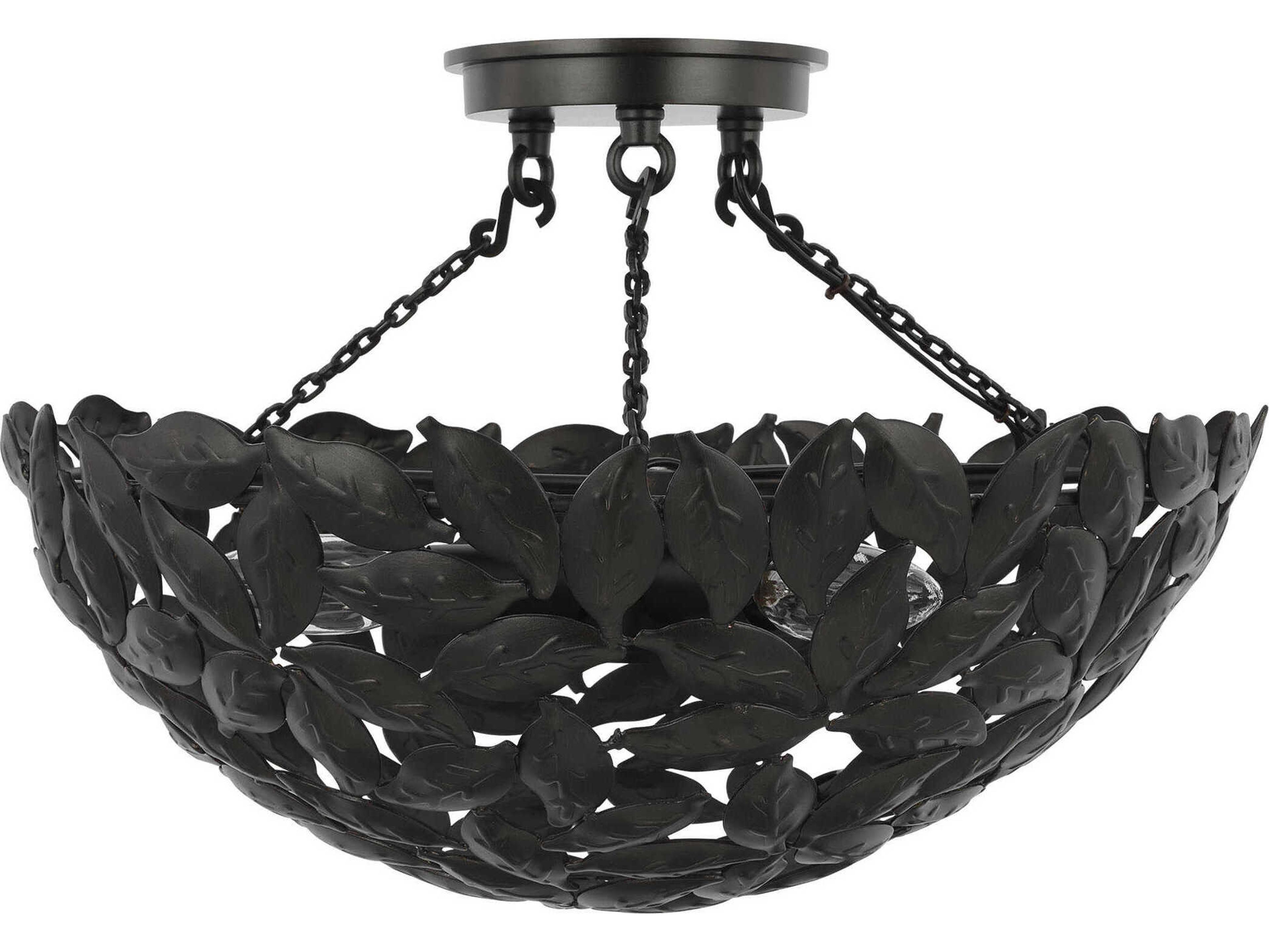 Visual Comfort Studio Kelan 3-Light Aged Iron Black Bowl Semi Flush Mount