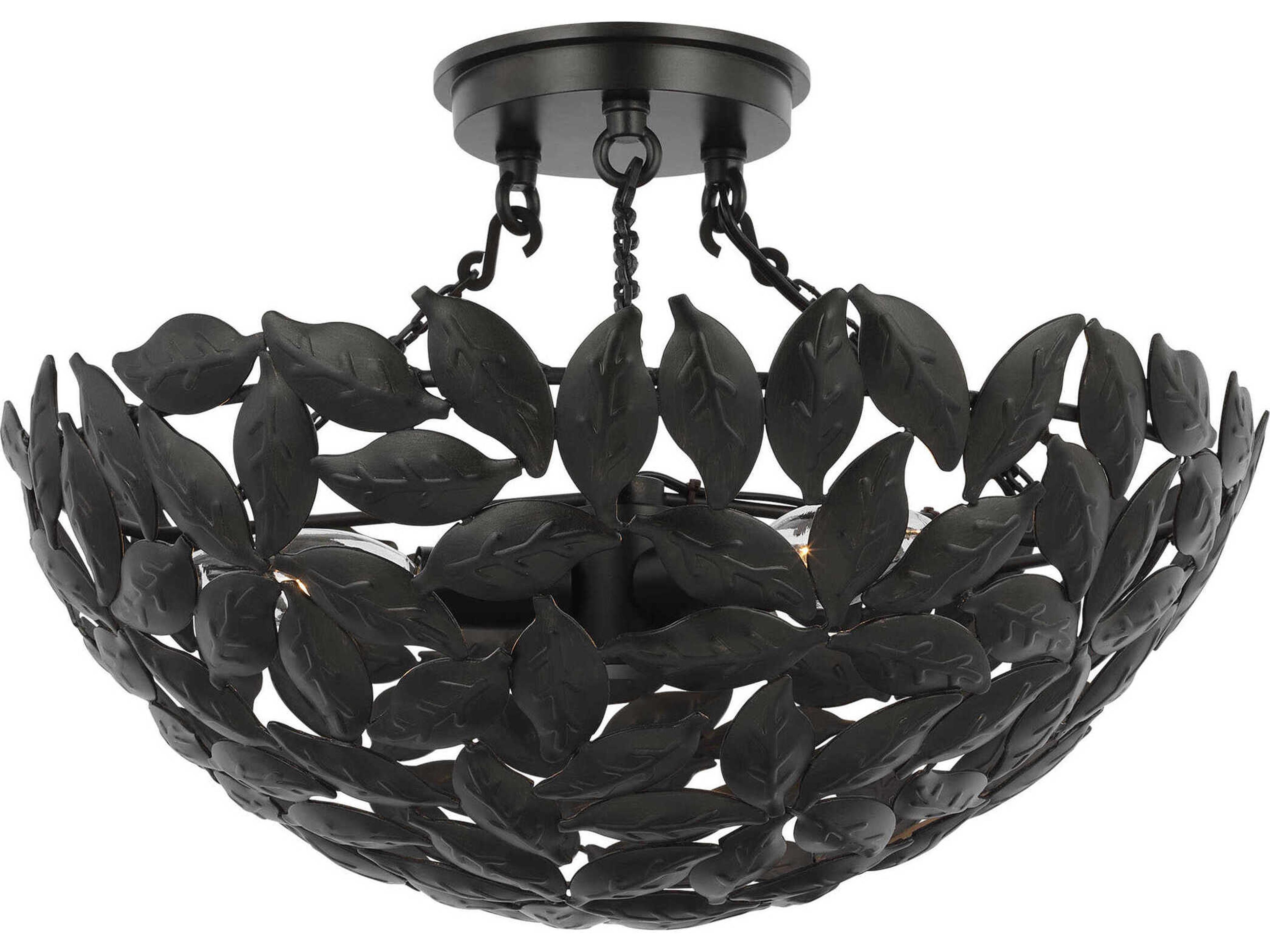 Visual Comfort Studio Kelan 3-Light Aged Iron Black Bowl Semi Flush Mount