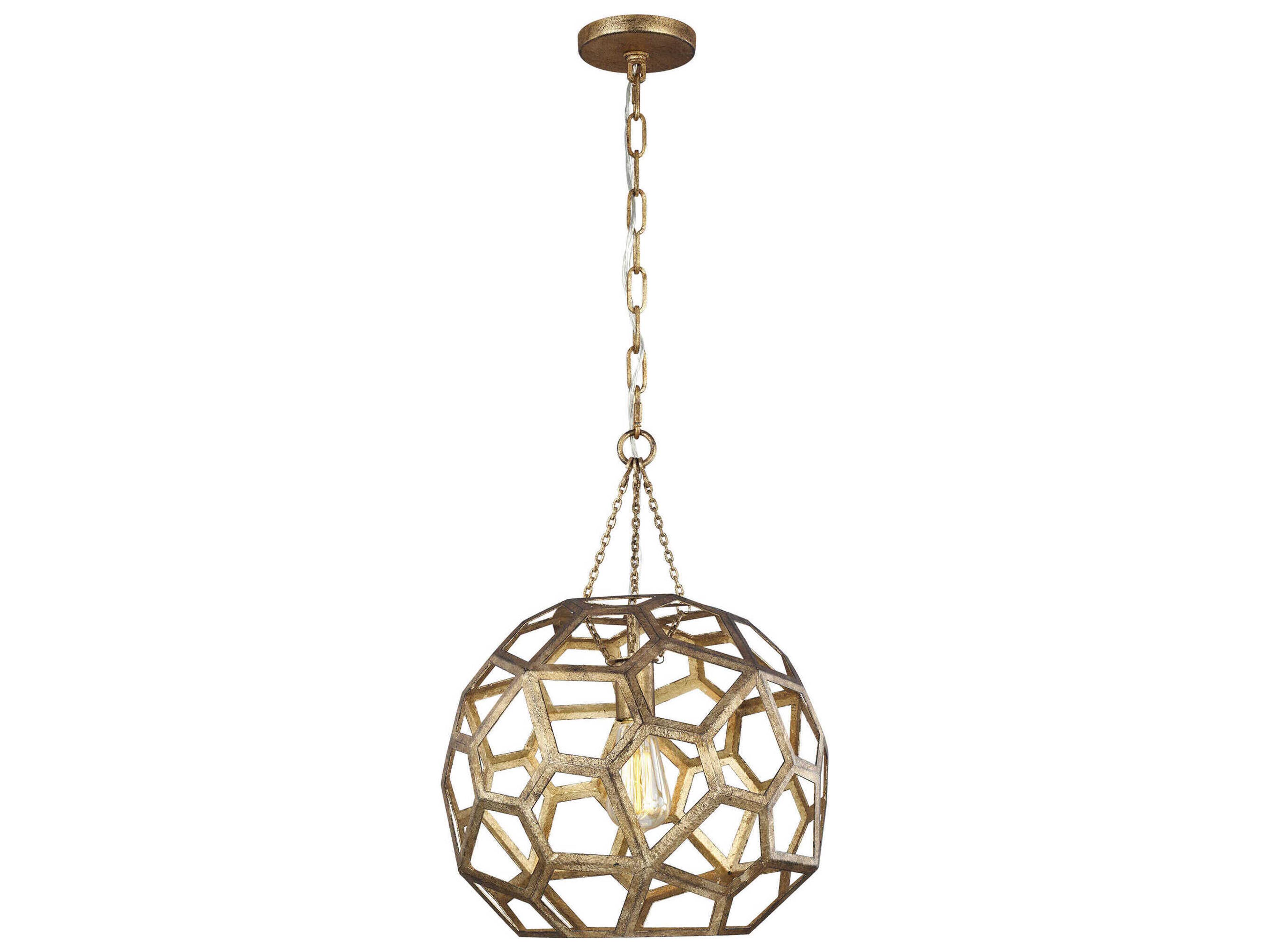 Feccetta 1 Light Pendant Antique Gild Mid Century Modern