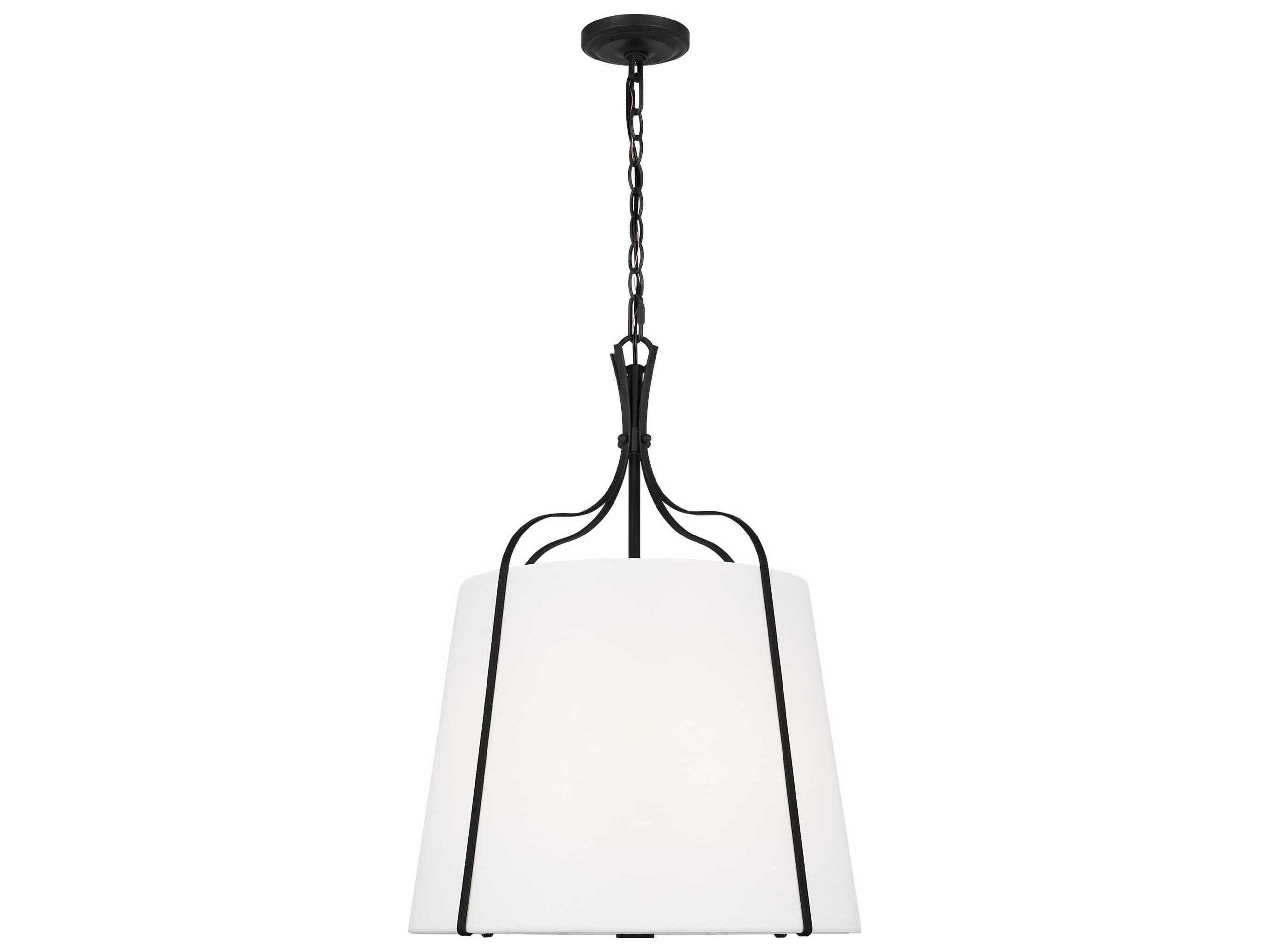 3 Light Pendant Leander in Smith Steel with White Linen Shade