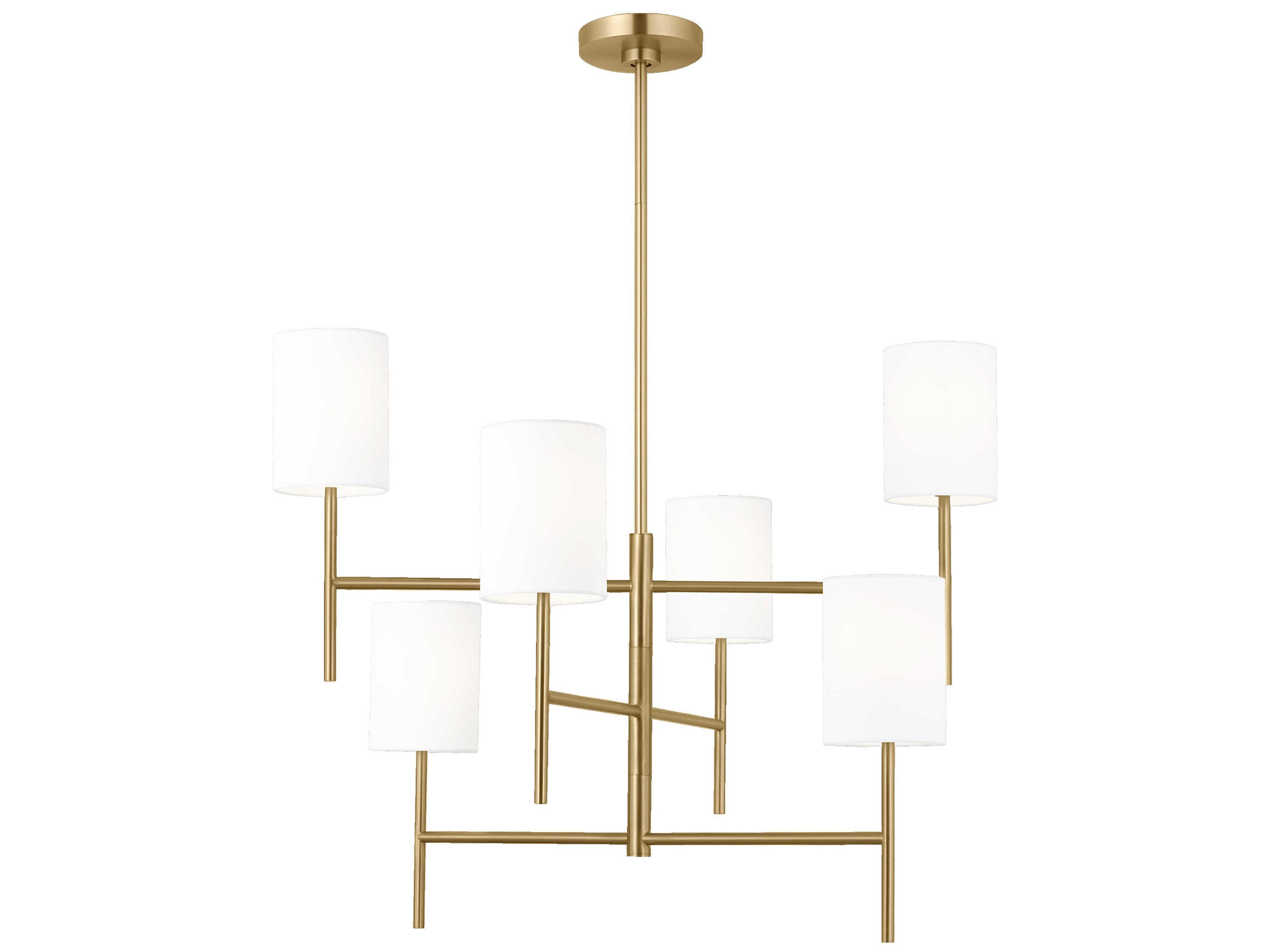 Key 6 Light Chandelier Burnished Brass White Linen Shades