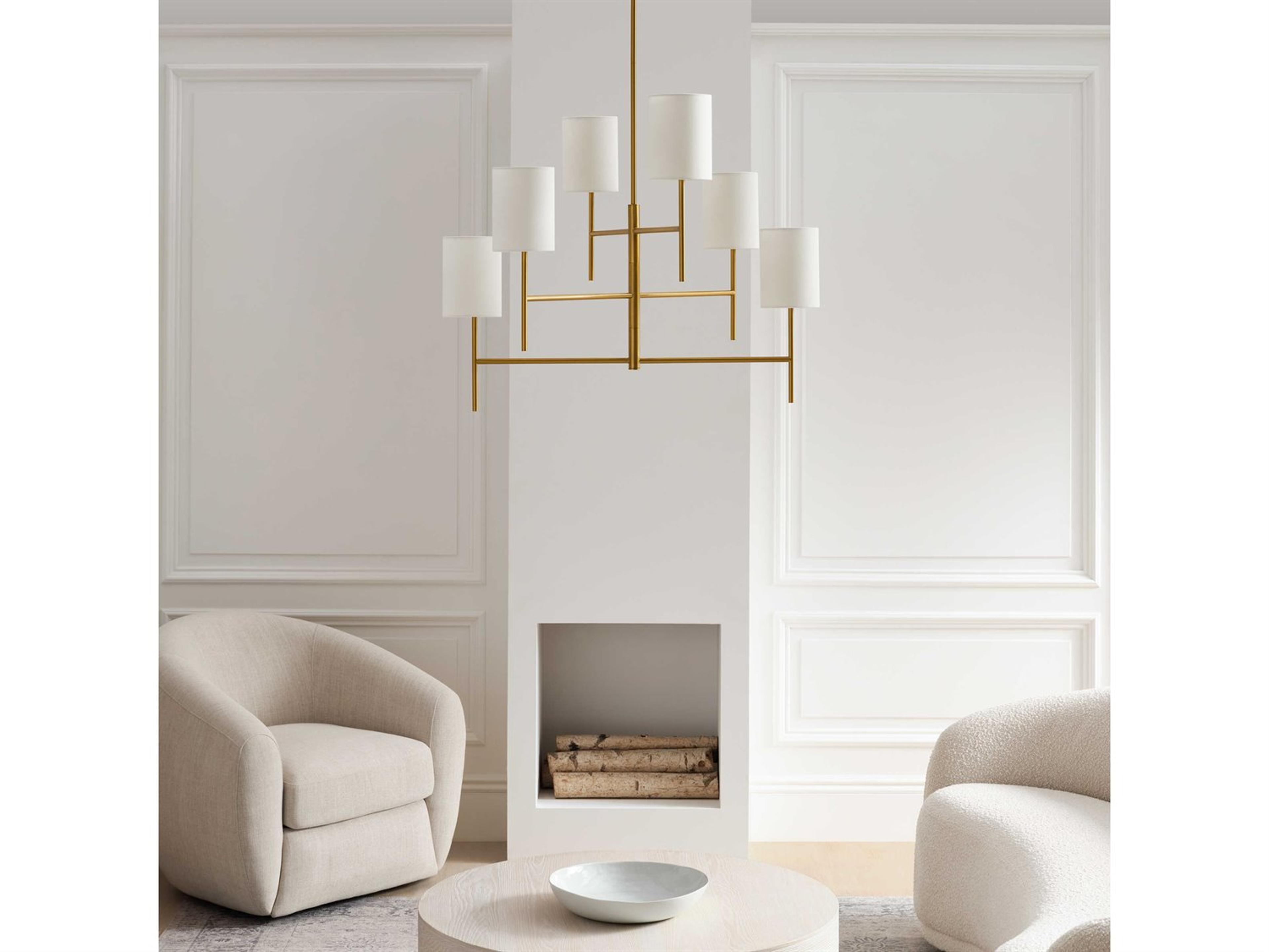 Visual Comfort Studio Key 6-Light Burnished Brass Candelabra Cylinder Chandelier