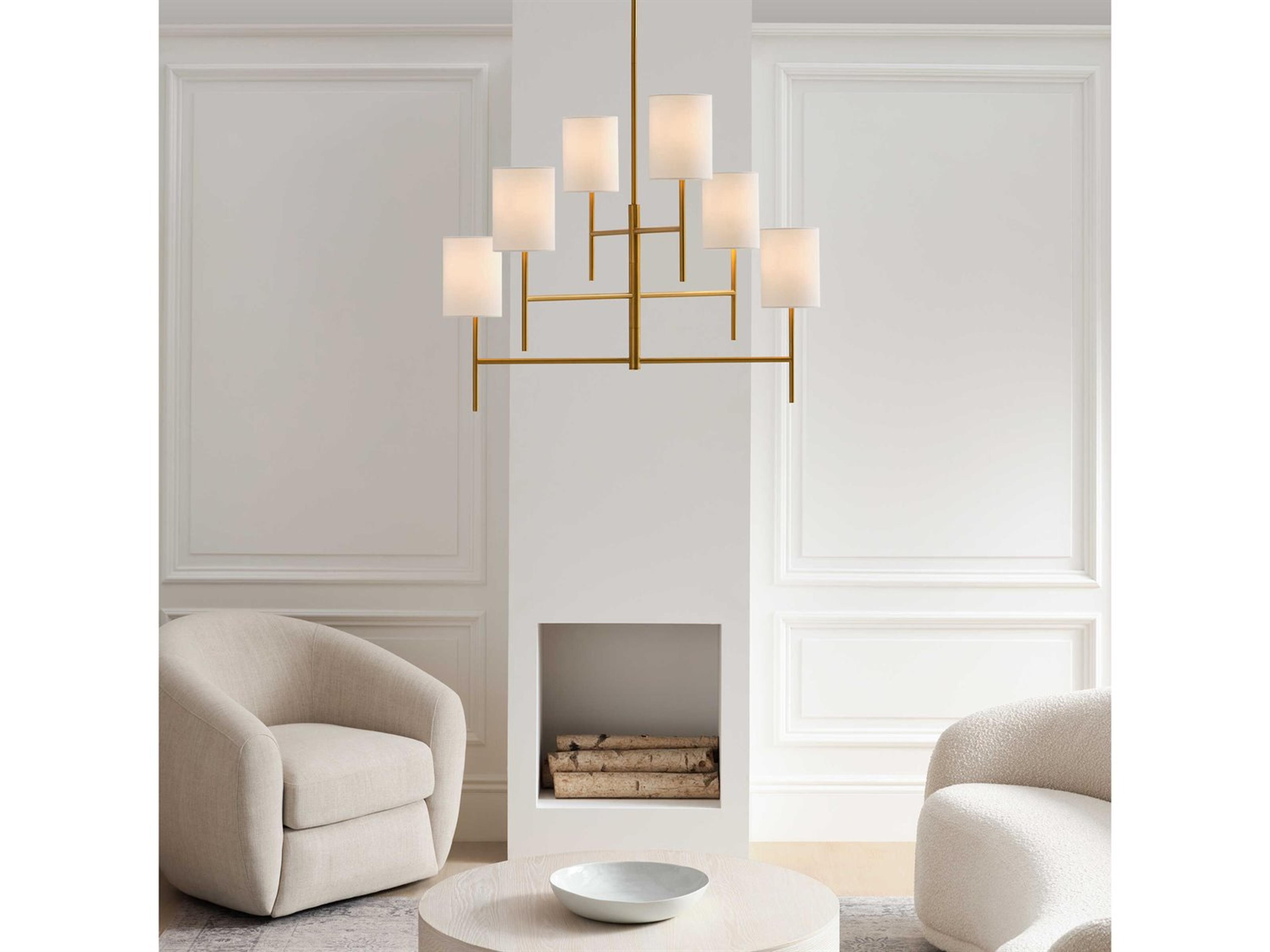 Visual Comfort Studio Key 6-Light Burnished Brass Candelabra Cylinder Chandelier