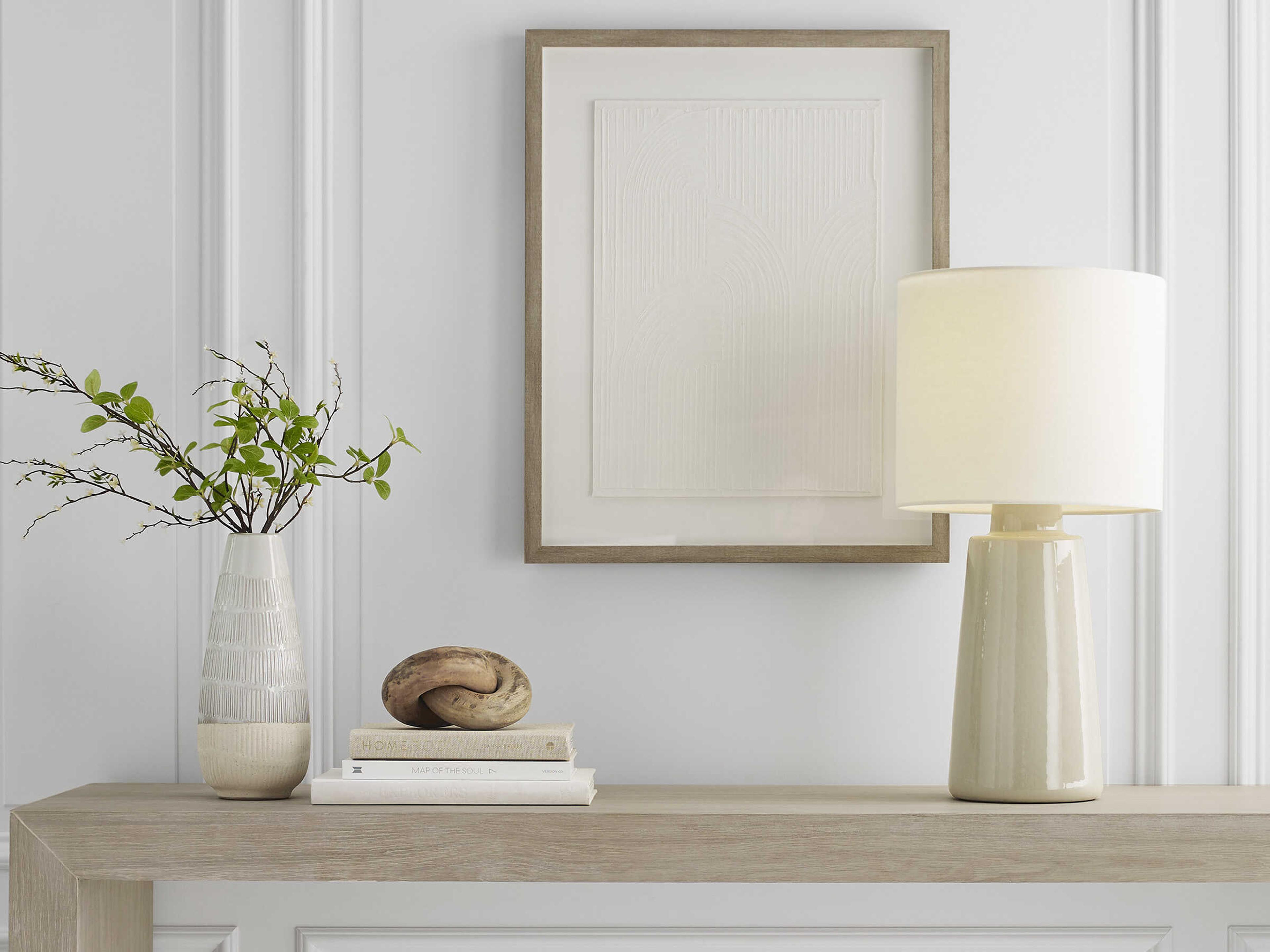 Visual Comfort Studio Vessel Shellish Grey White Linen Fabric Buffet Lamp