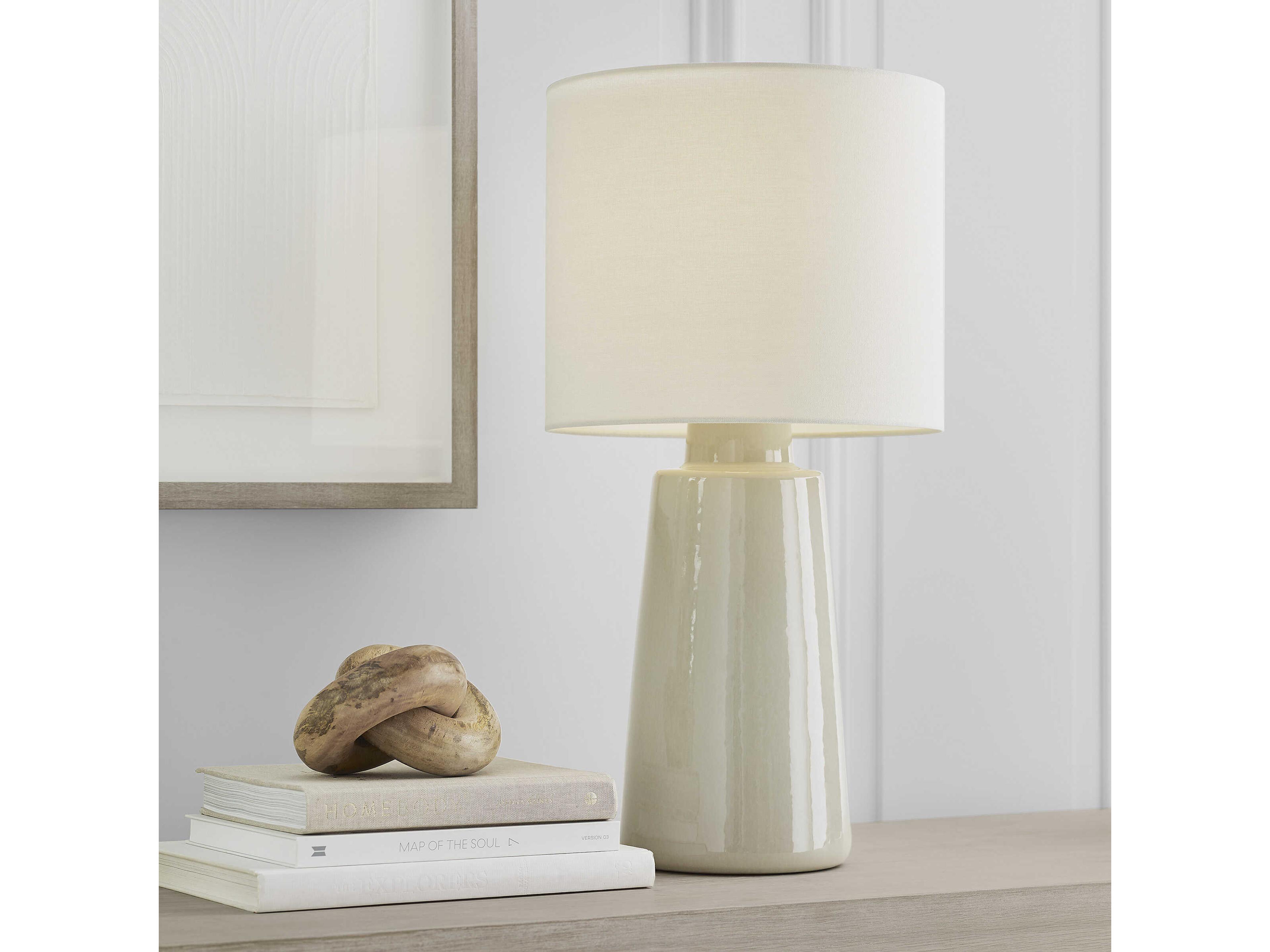 Visual Comfort Studio Vessel Shellish Grey White Linen Fabric Buffet Lamp