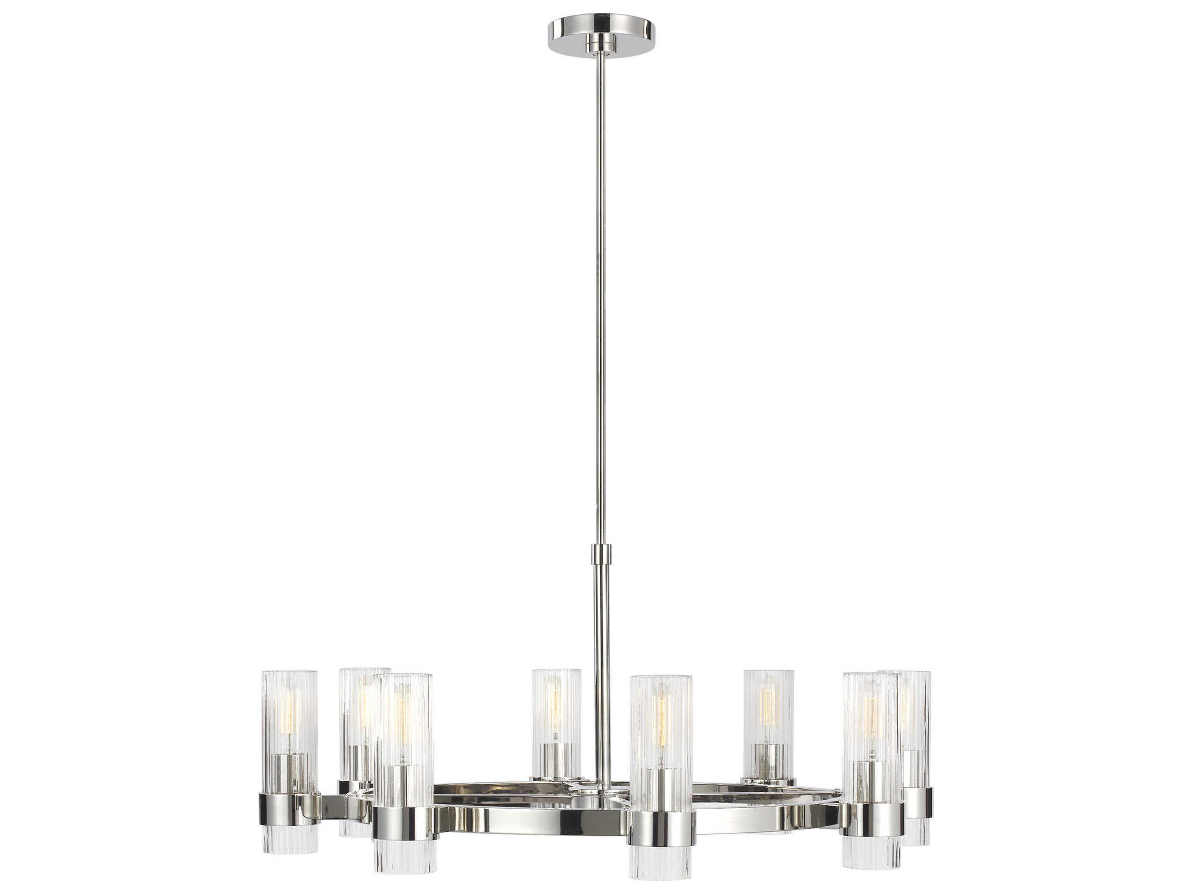 Geneva 8 Light Chandelier Polished Nickel Fluted Glass
