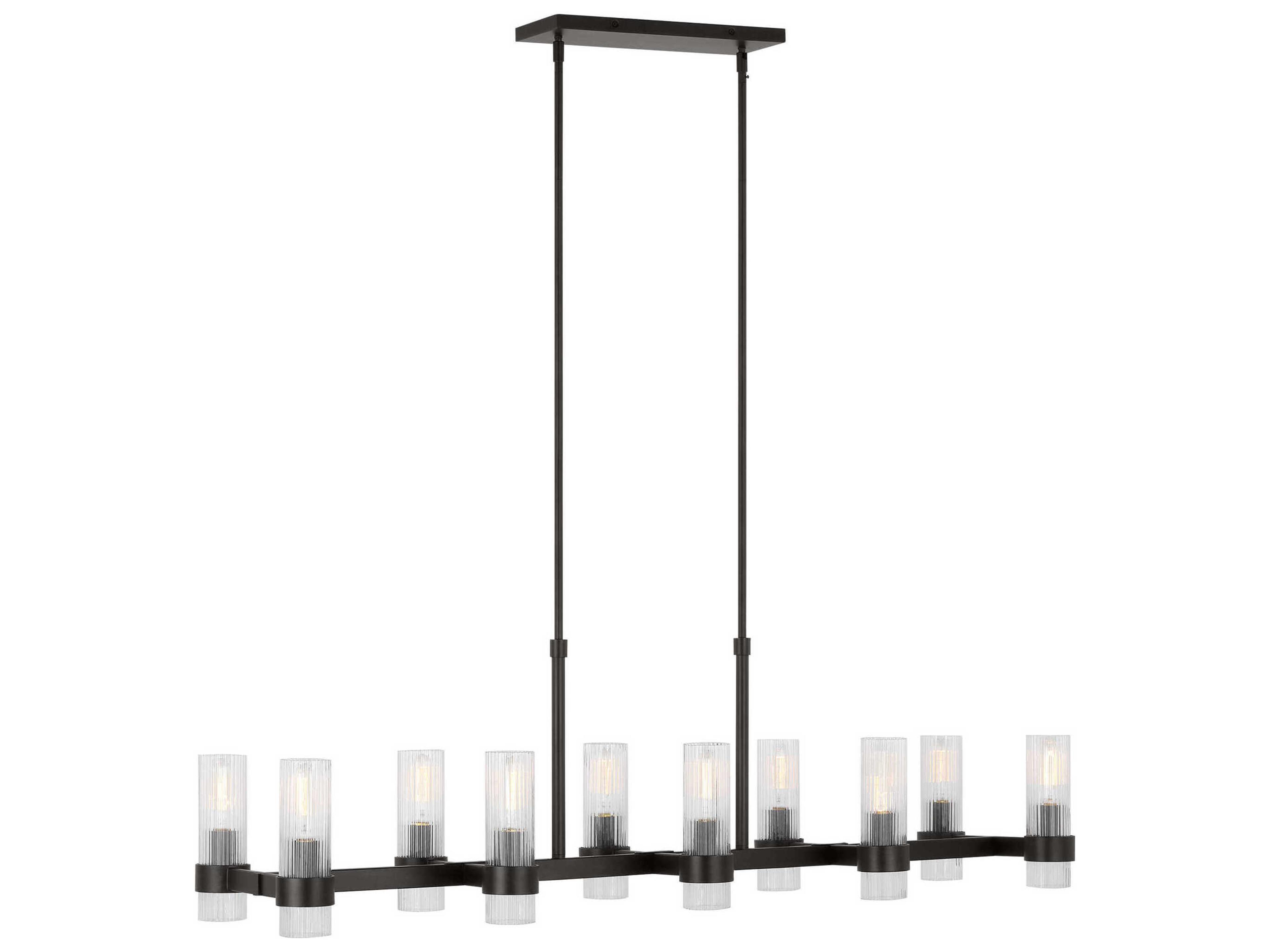 Geneva Linear Chandelier Aged Iron Clear Fluted Glass