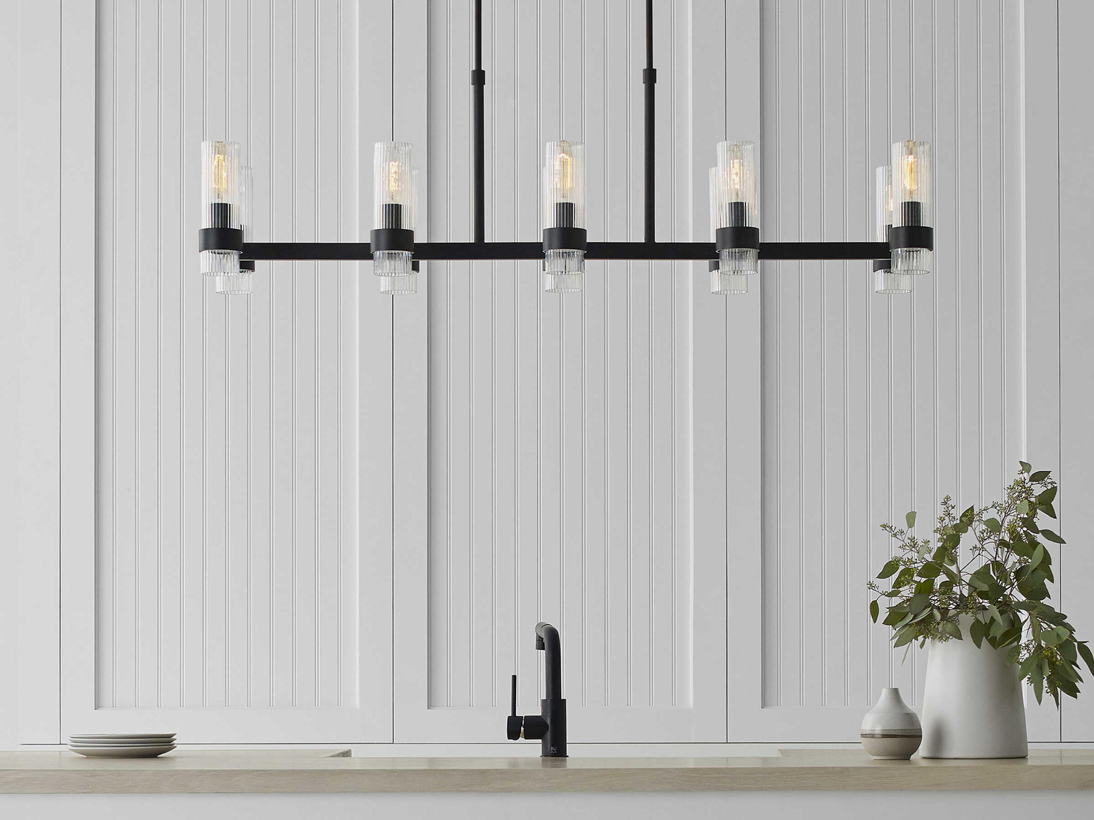 Visual Comfort Studio Geneva 10-Light Aged Iron Black Cylinder Island Pendant