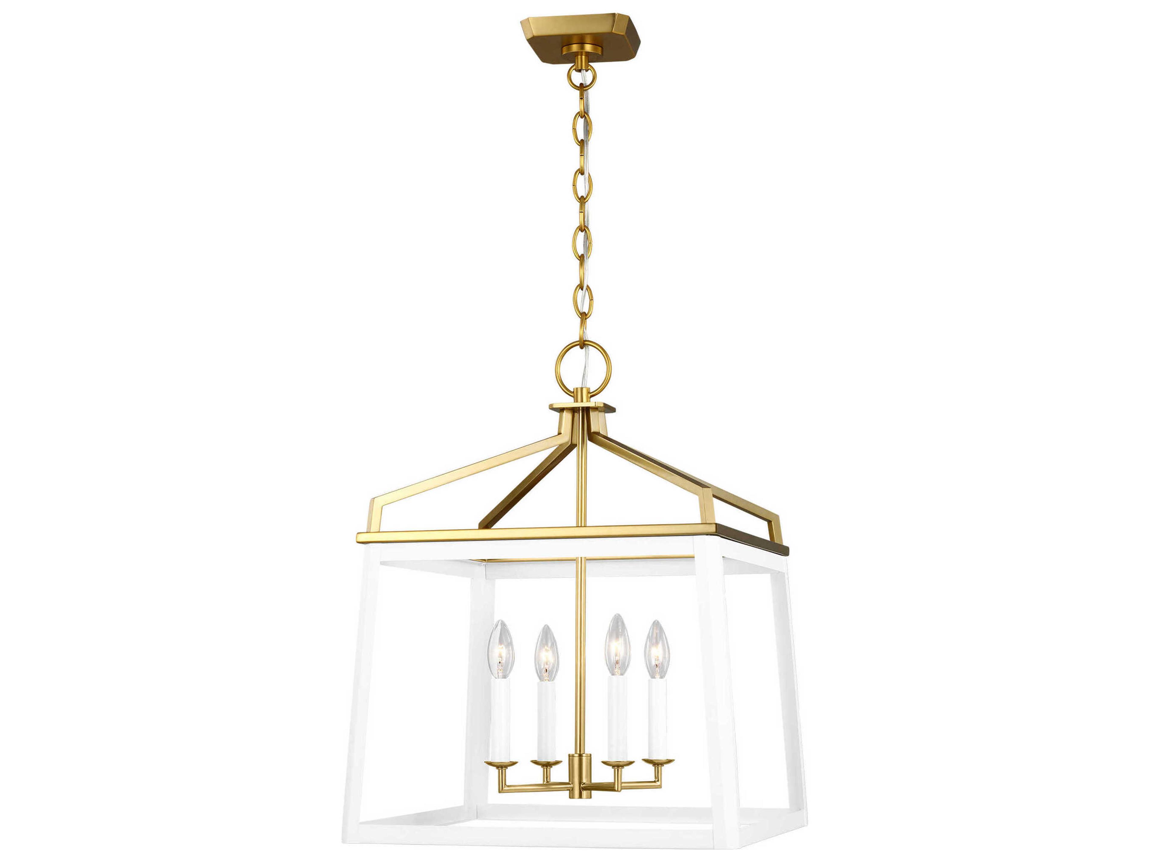 Lantern Chandelier Carlow 4-Light Matte White Burnished Brass