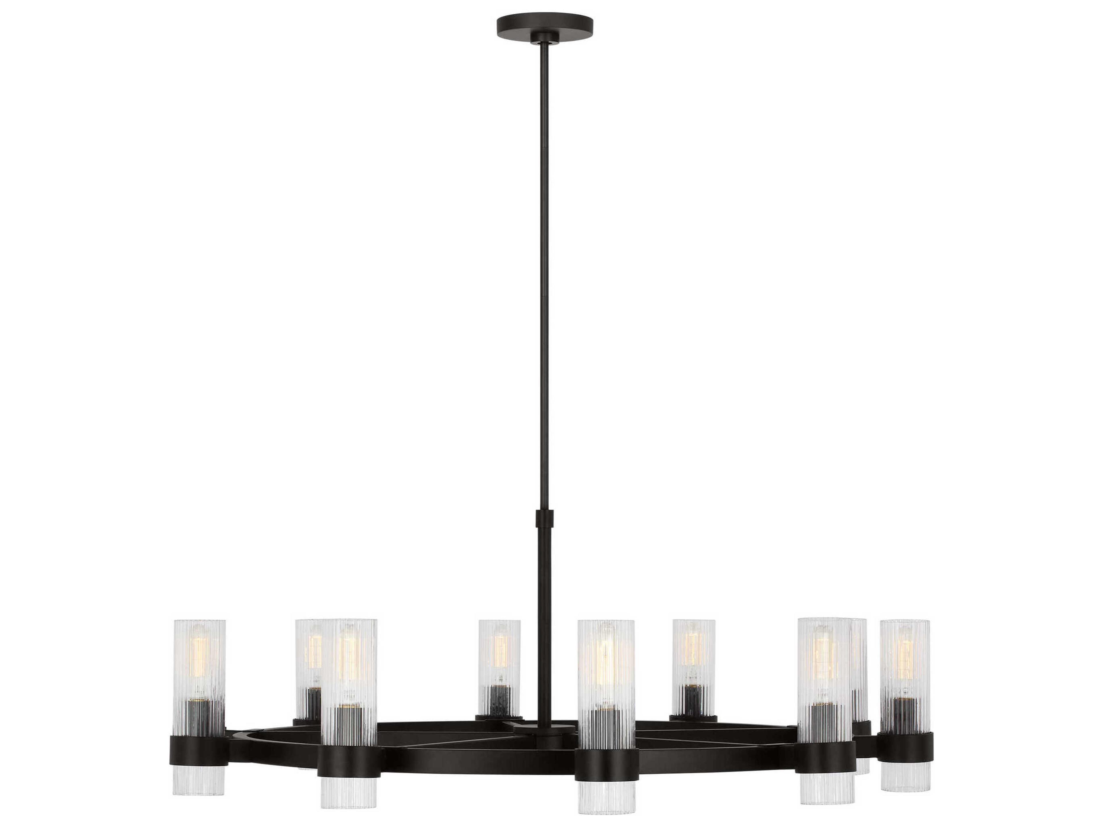 Visual Comfort Studio Geneva 8-Light Aged Iron Black Cylinder Chandelier