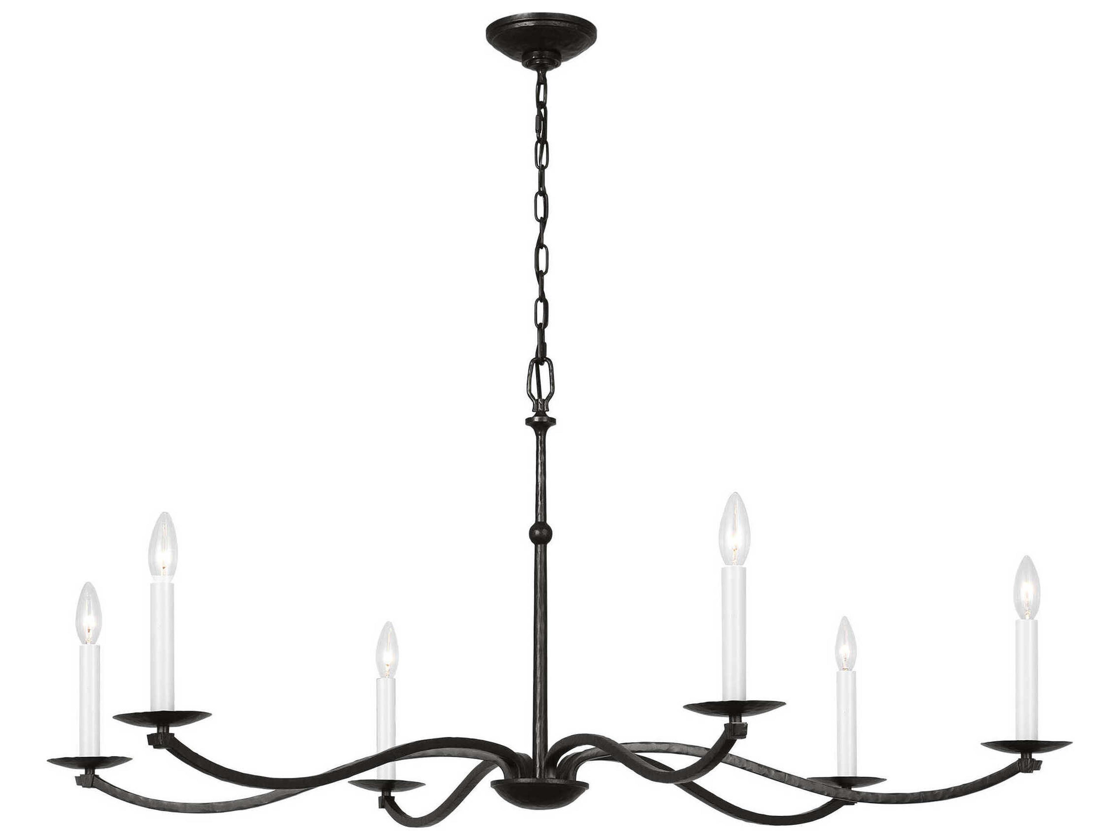 Visual Comfort Studio Wellen 6-Light Aged Iron Black Candelabra Chandelier