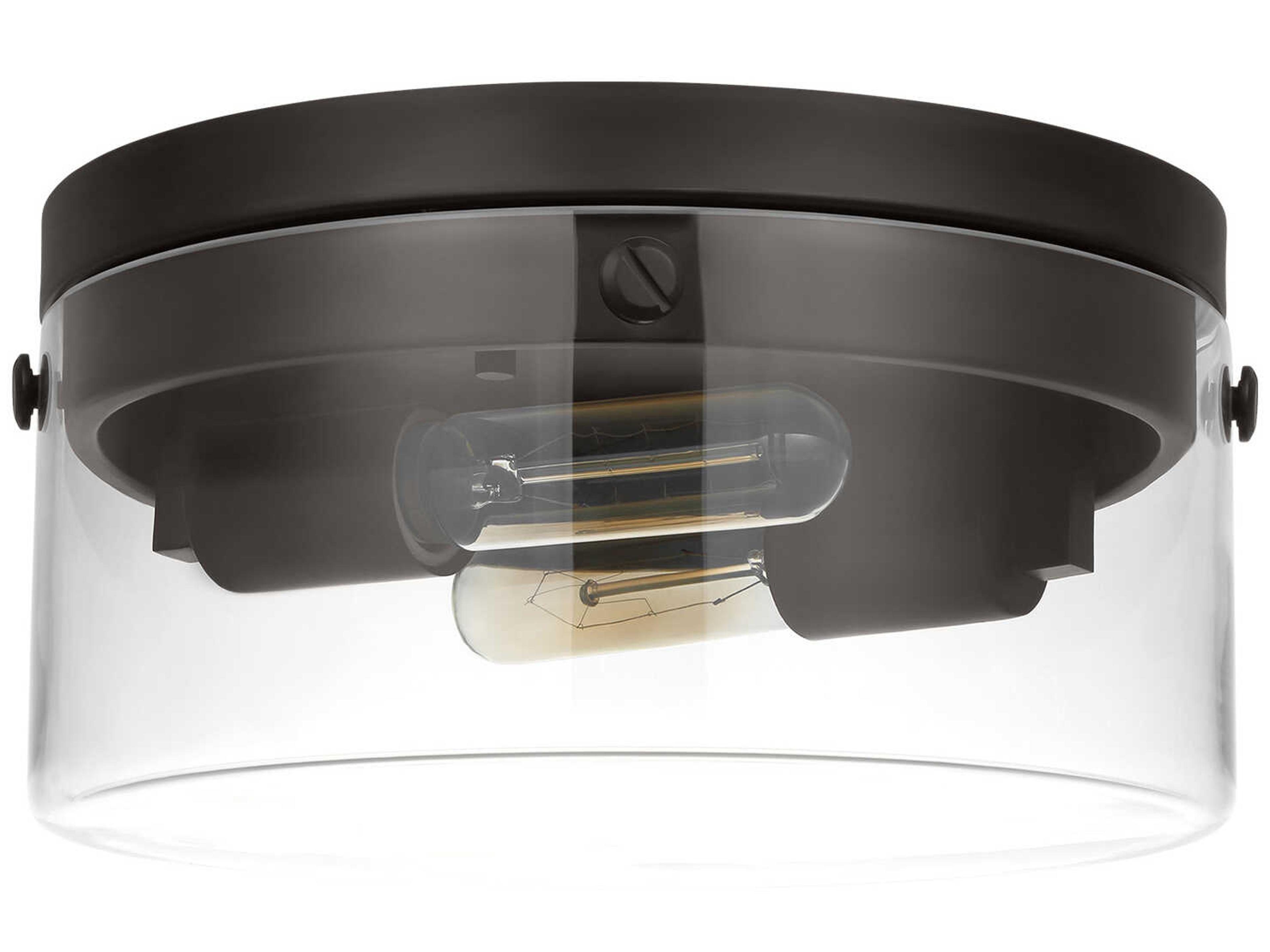 Visual Comfort Studio Garrett 2-Light Aged Iron Black Flush Mount