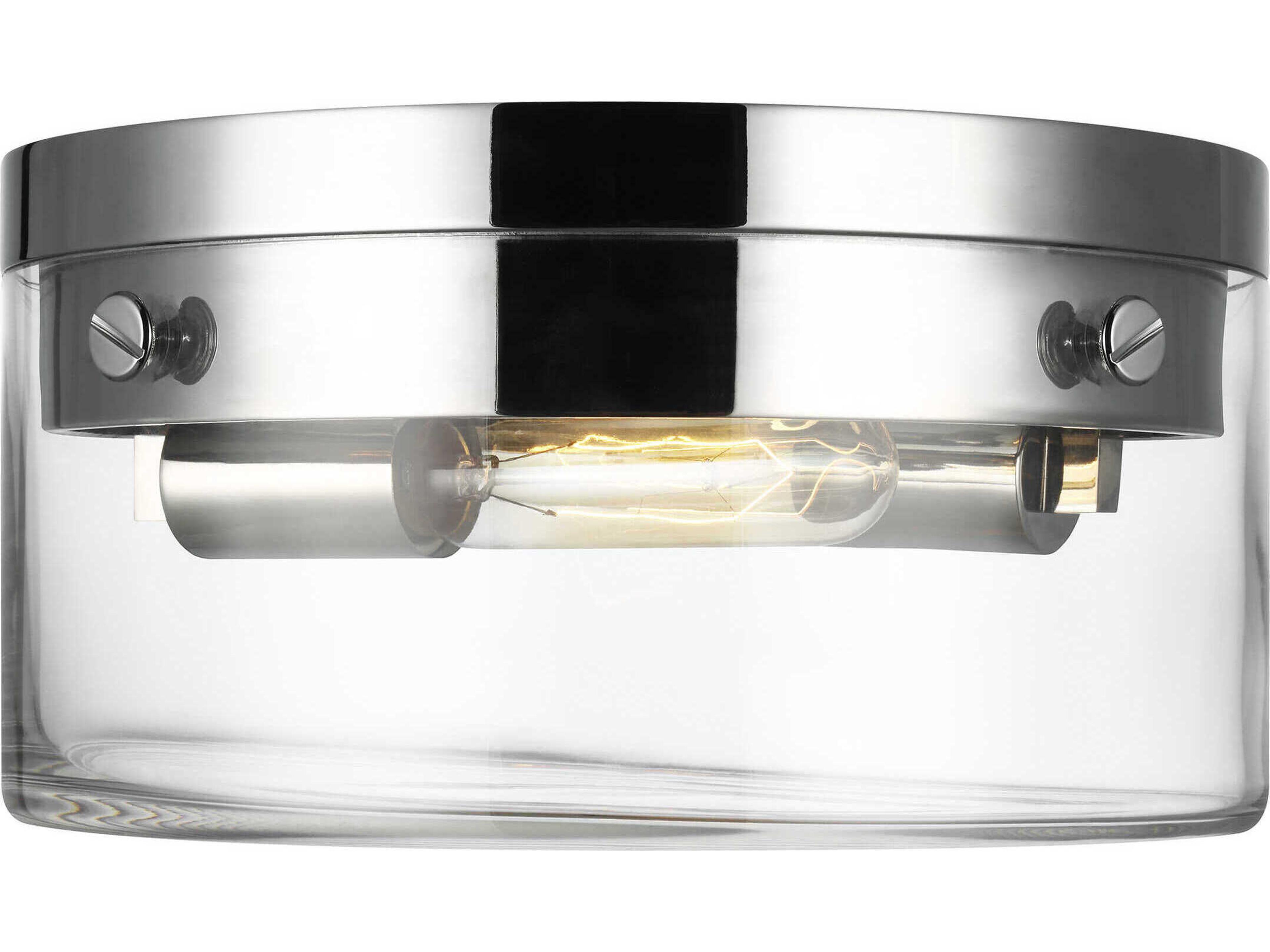 Flush Mount Ceiling Light Garrett Polished Nickel Clear Glass
