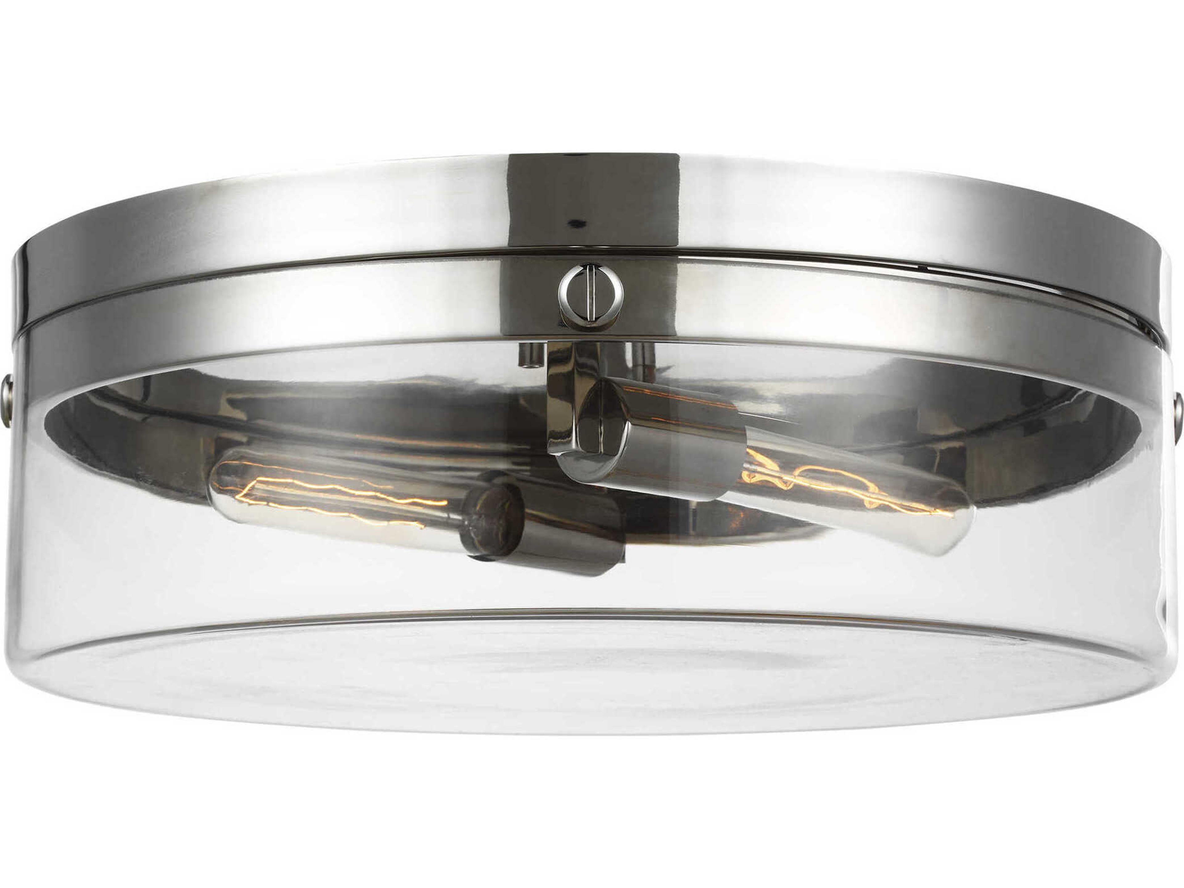 Garrett Large 2 Light Flush Mount Ceiling Light Polished Nickel Clear Glass