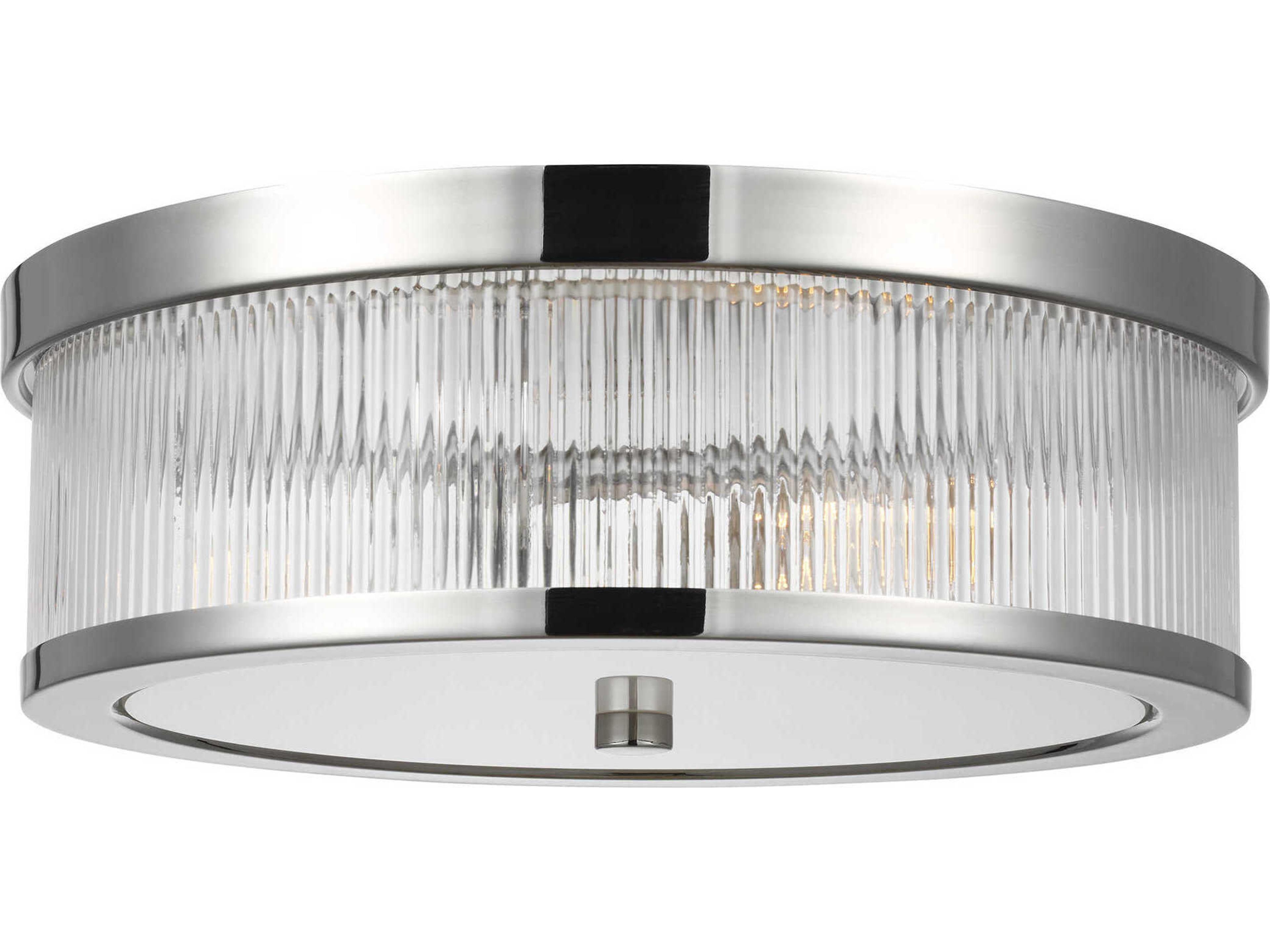 2-Light Flush Mount Ceiling Light Geneva Polished Nickel Fluted Glass