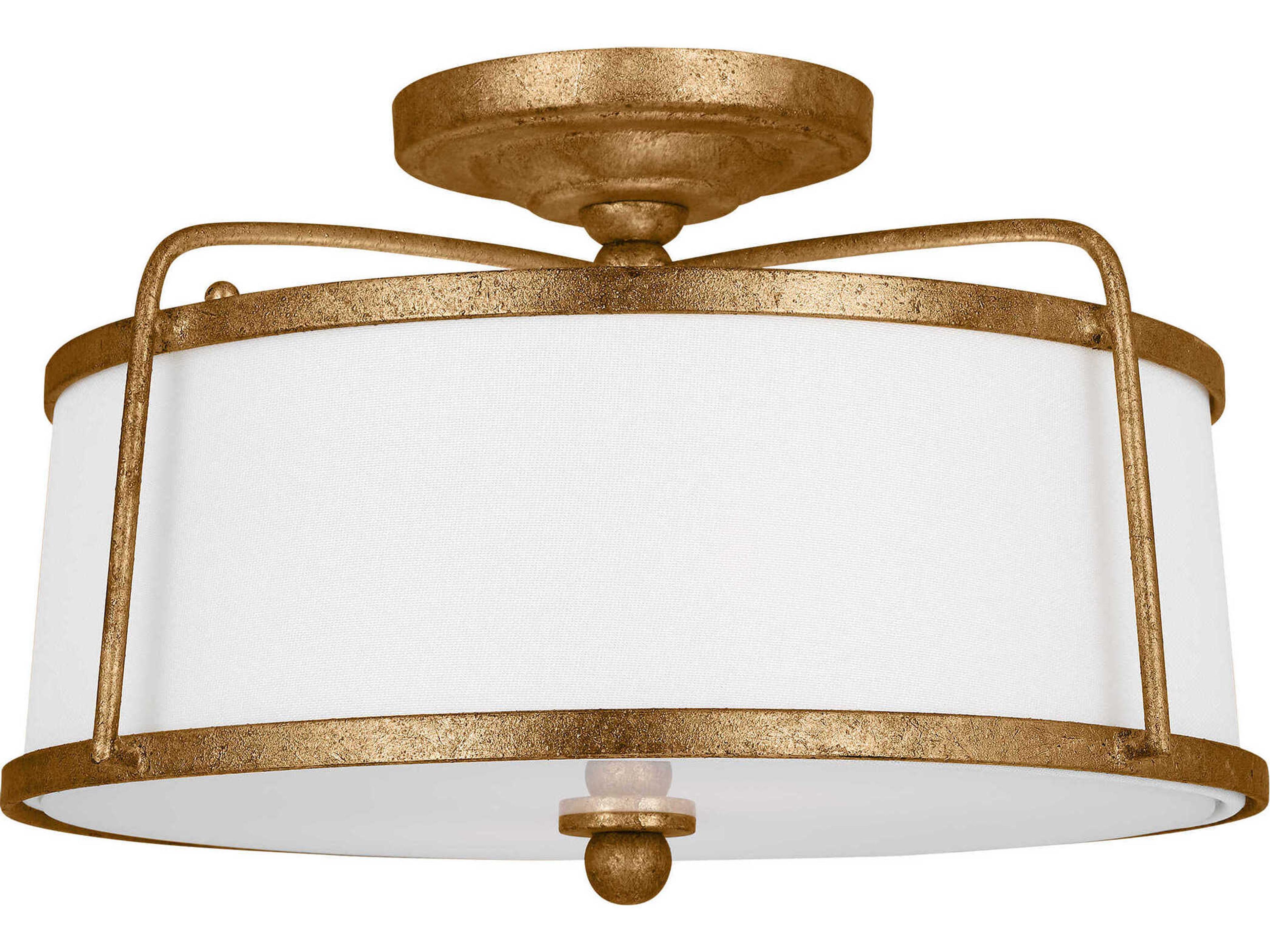 Visual Comfort Studio Stonington 2-Light Antique Gild Gold Drum Semi Flush Mount