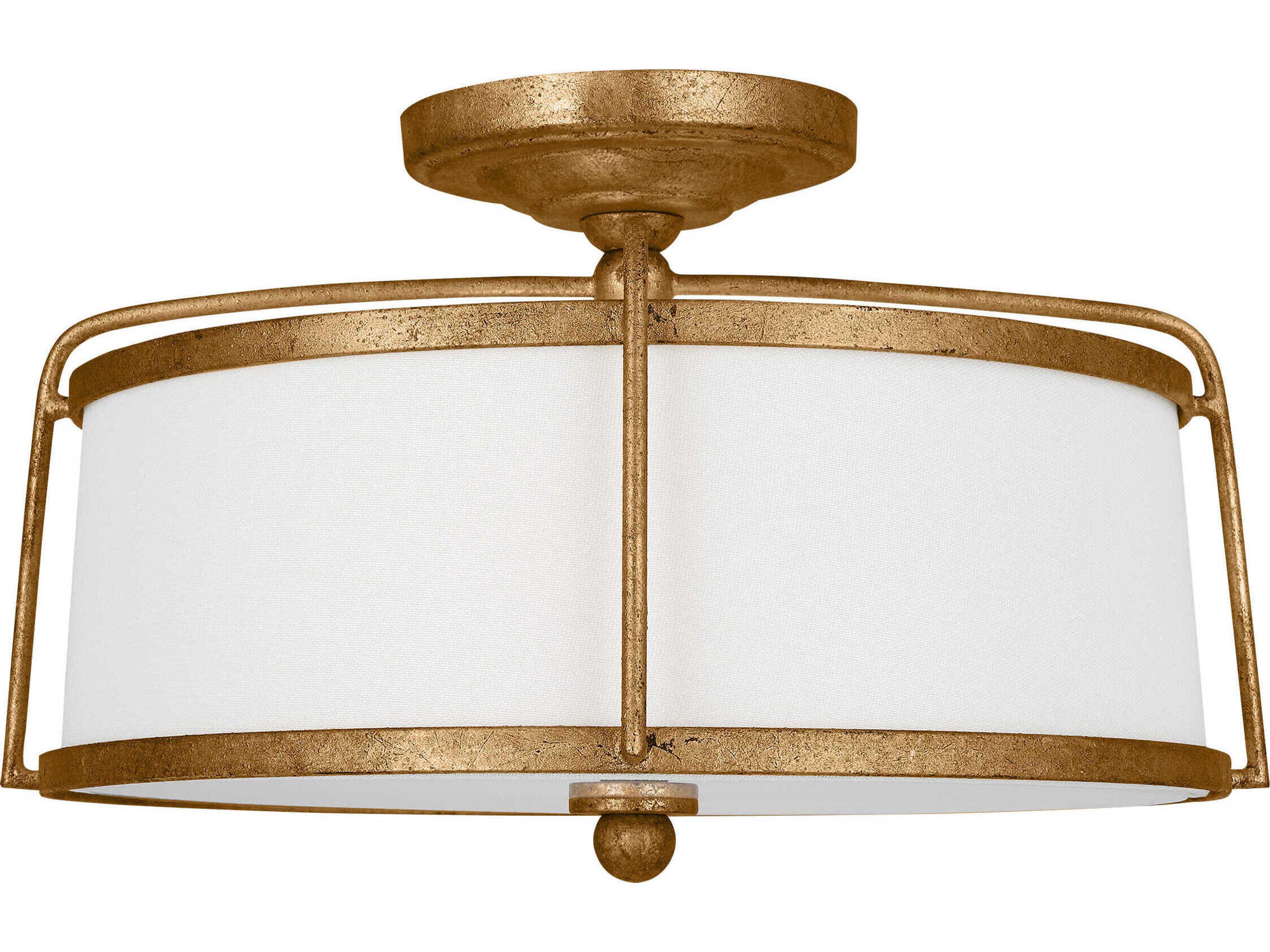 Visual Comfort Studio Stonington 2-Light Antique Gild Gold Drum Semi Flush Mount