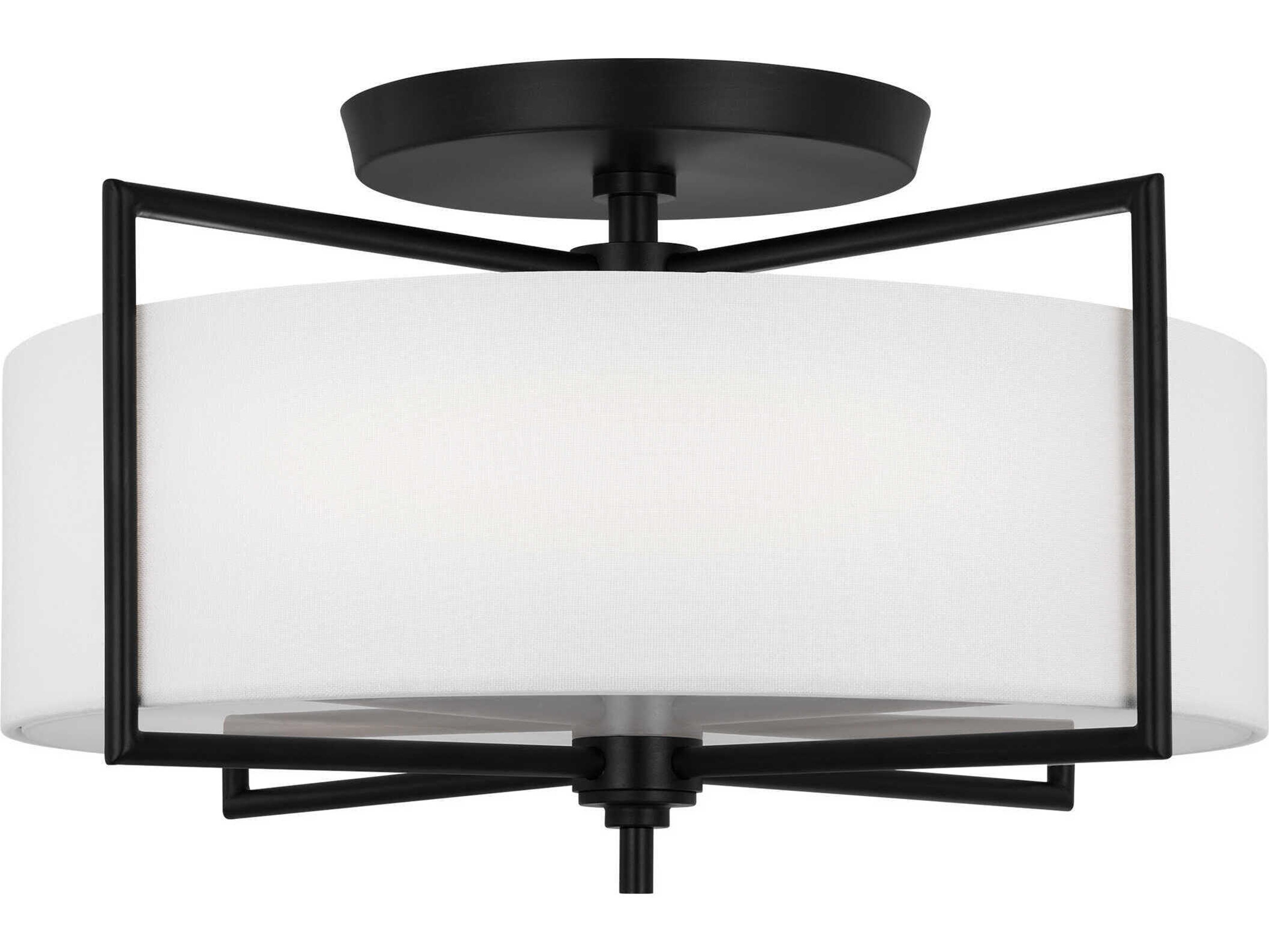 Visual Comfort Studio Perno 3-Light Aged Iron Black Drum Semi Flush Mount